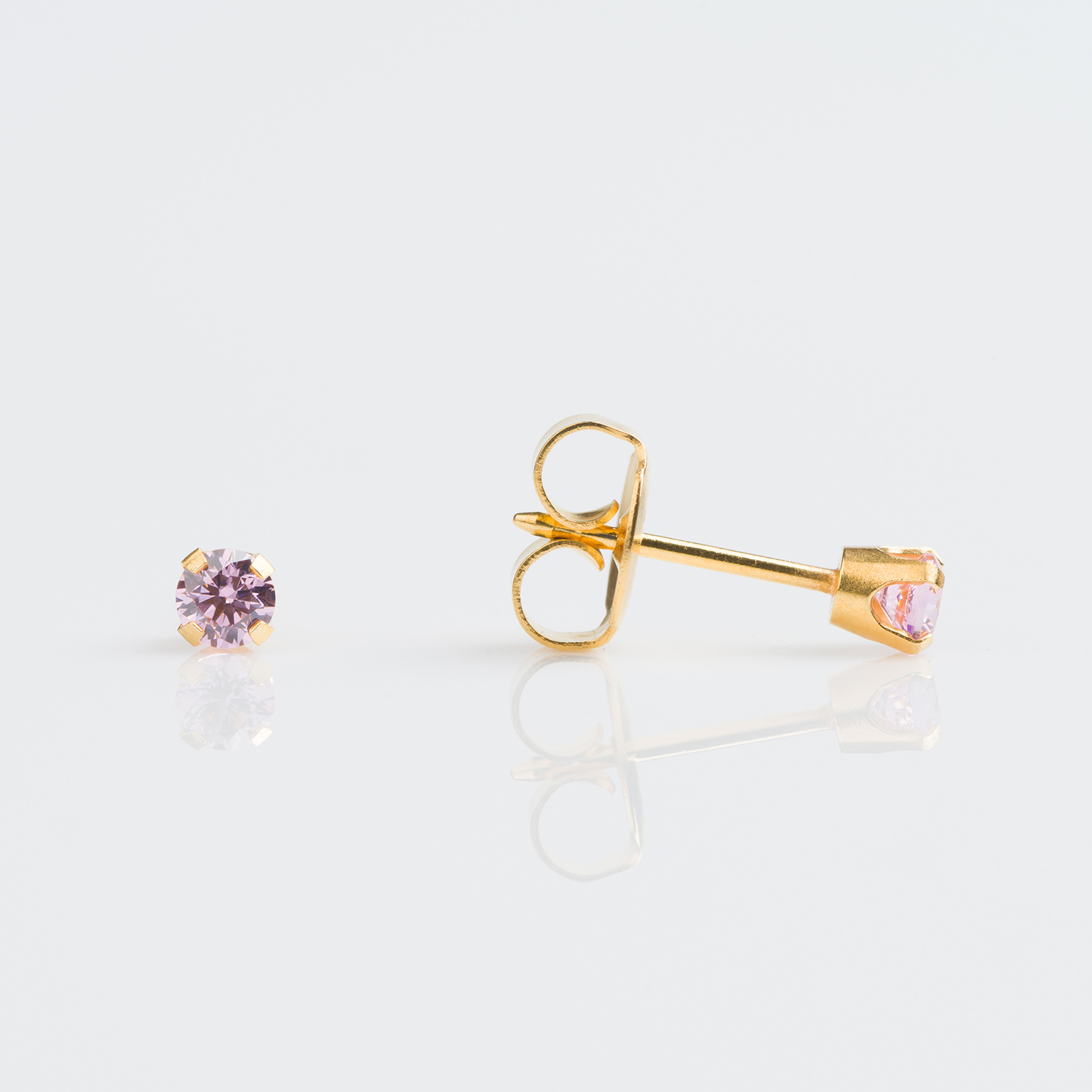 System 75™ 3mm 9K Yellow Gold Prong-Set Pink Cubic Zirconia Piercing Studs