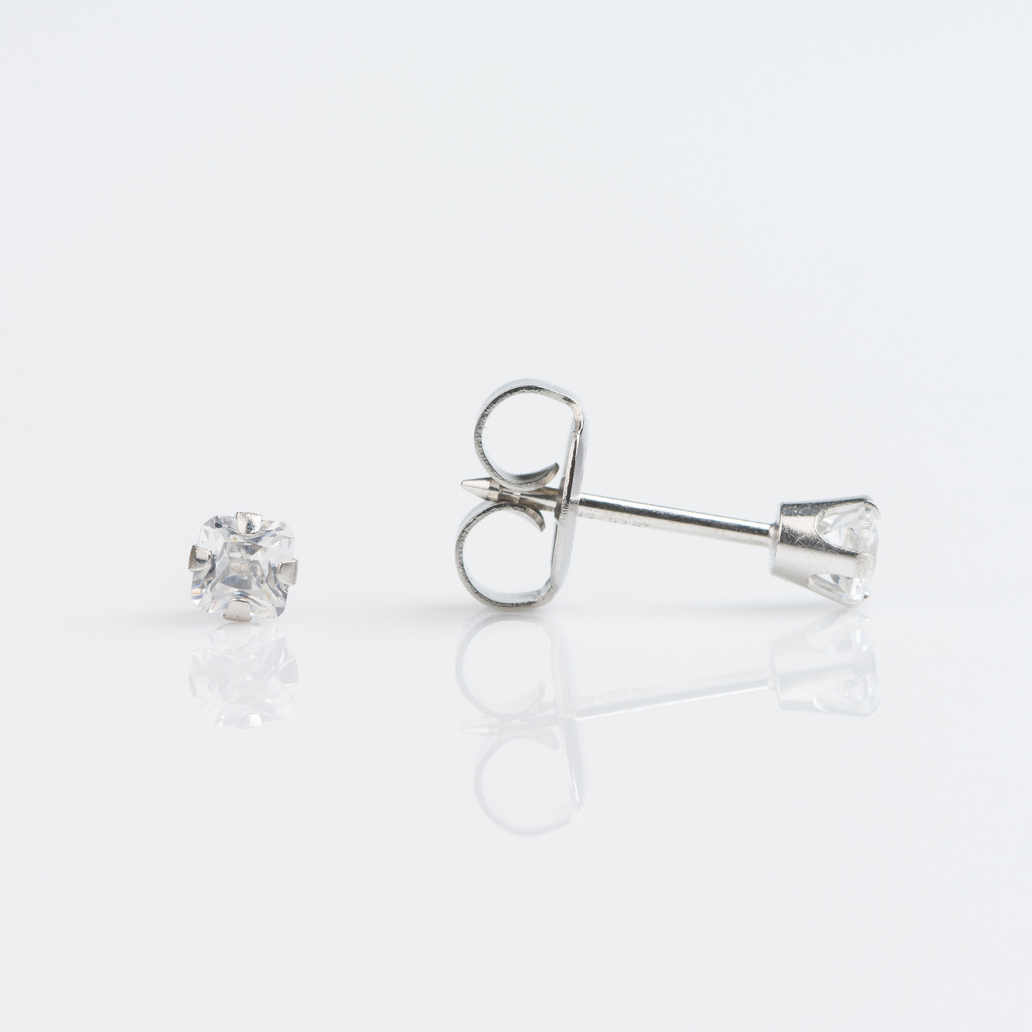 System 75™ 3x3mm 9K White Gold Prong-Set Princess-Cut Cubic Zirconia Piercing Studs