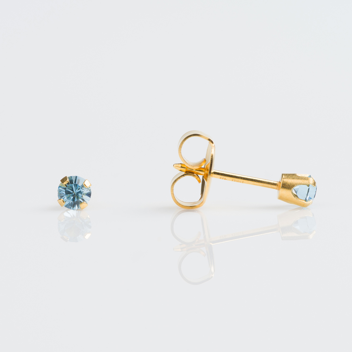 System 75™ 3mm 9K Yellow Gold Prong-Set Aquamarine Piercing Studs