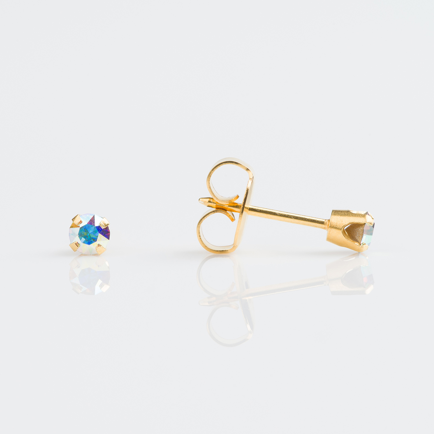 System 75™ 3mm 9K Yellow Gold Prong-Set Rainbow Aurora Borealis Piercing Studs