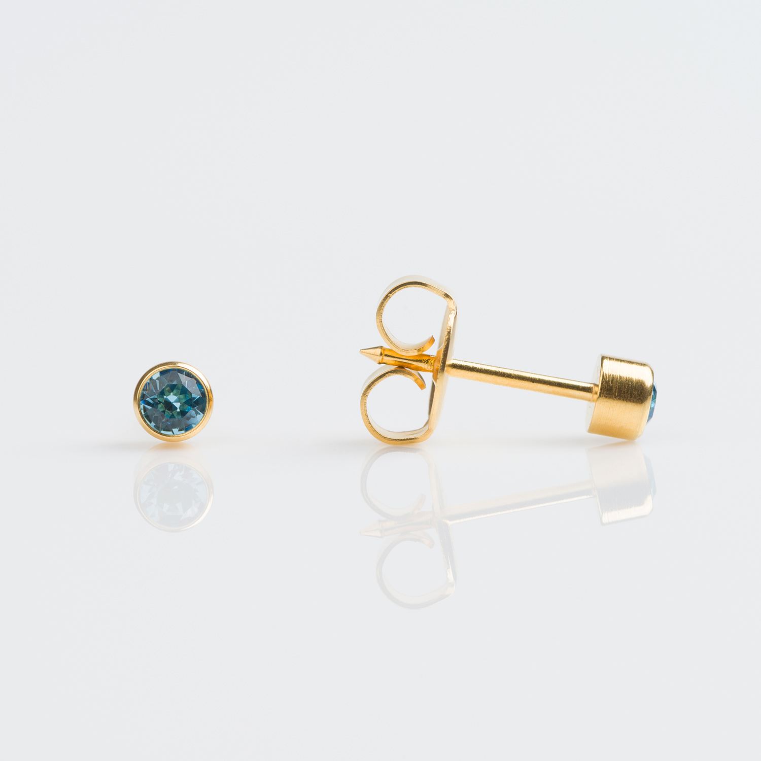System 75™ 3mm 9K Yellow Gold Bezel-Set March Aquamarine Crystal Studs