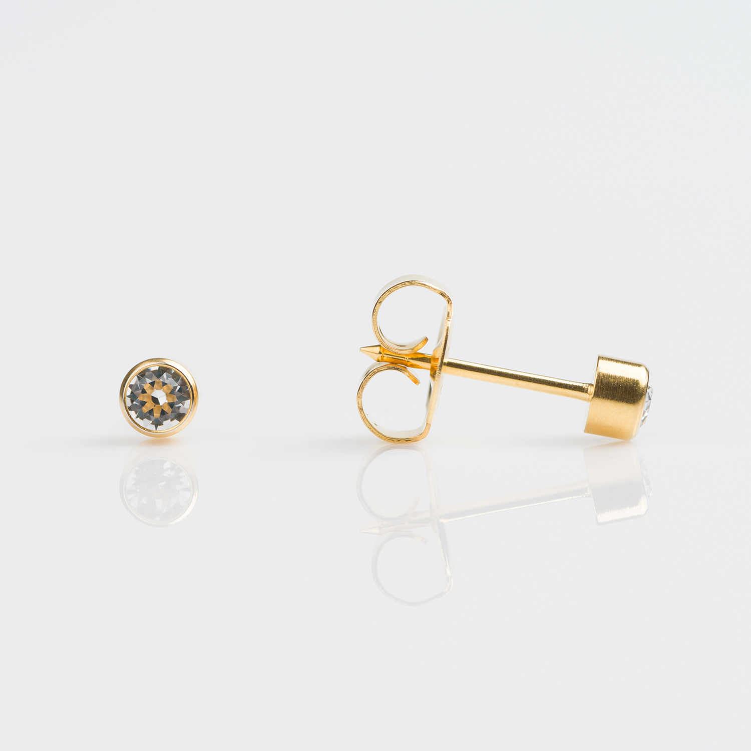System 75™ 3mm 9K Yellow Gold Bezel-Set Clear Crystal Piercing Studs