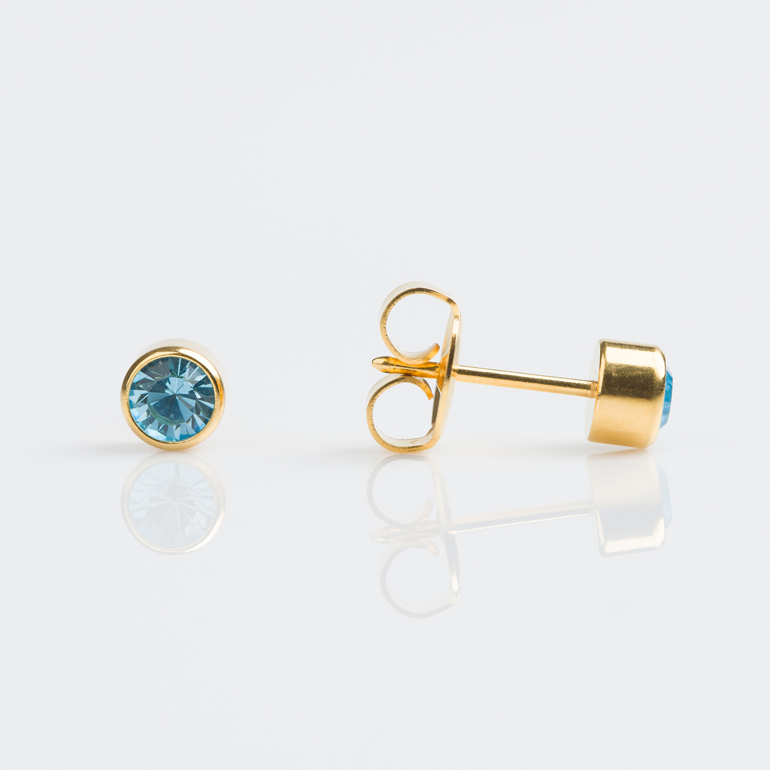 System 75™ 4mm 9K Yellow Gold Bezel-Set March Aquamarine Crystal Studs