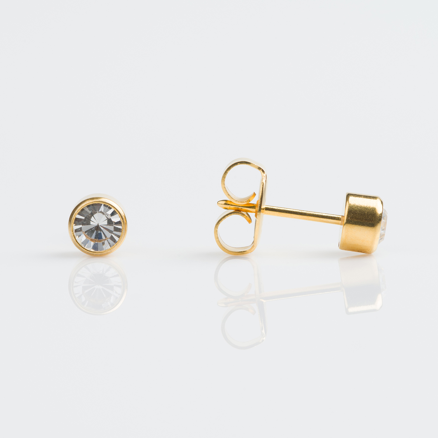 System 75™ 4mm 9K Yellow Gold Bezel-Set Clear Crystal Piercing Studs