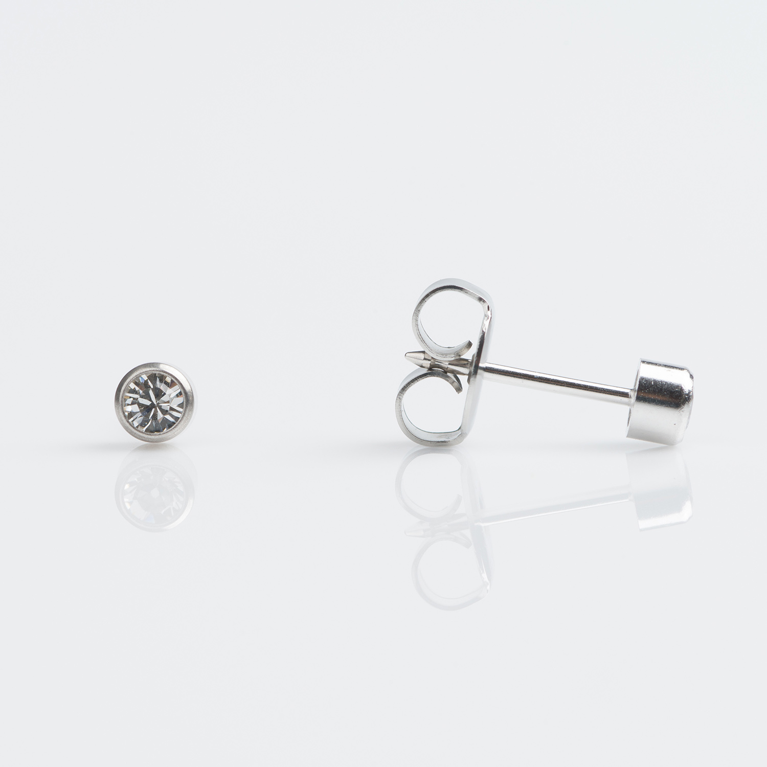System 75™ 3mm 9K White Gold Bezel-Set Cubic Zirconia Piercing Studs
