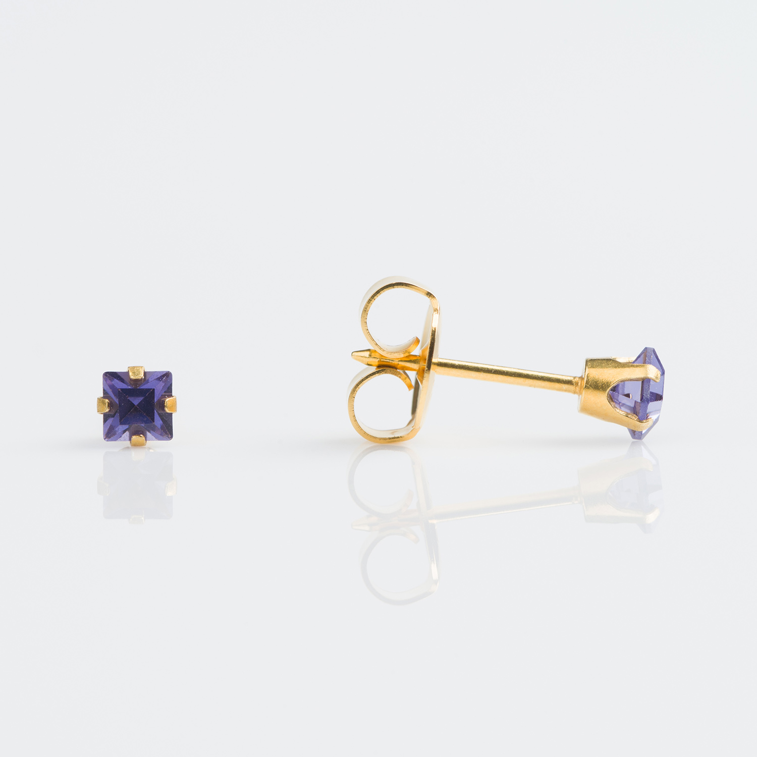 System 75™ 3mm 9K Yellow Gold Prong-Set Princess-Cut Tanzanite Piercing Studs