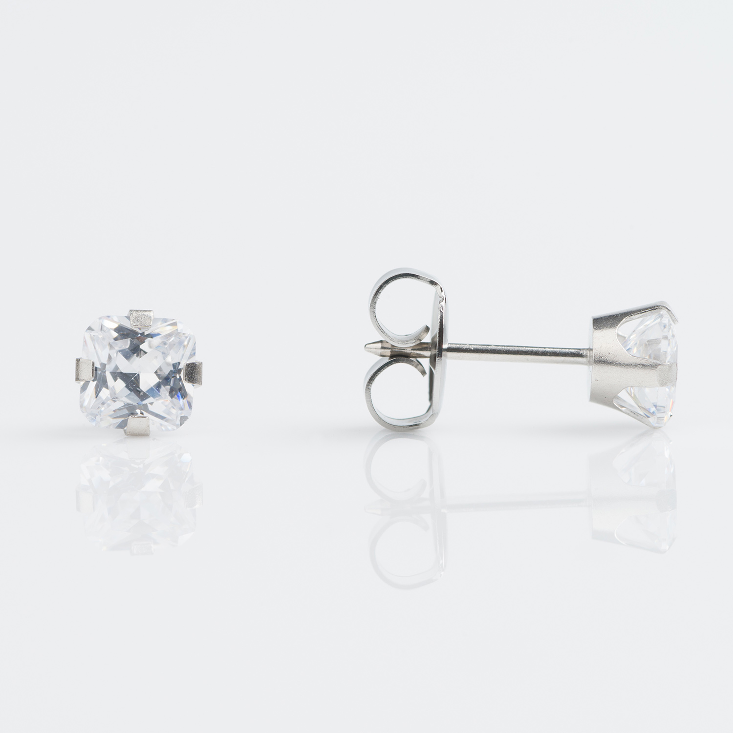 System 75™ 5x5mm 9K White Gold Prong-Set Princess-Cut Cubic Zirconia Piercing Studs