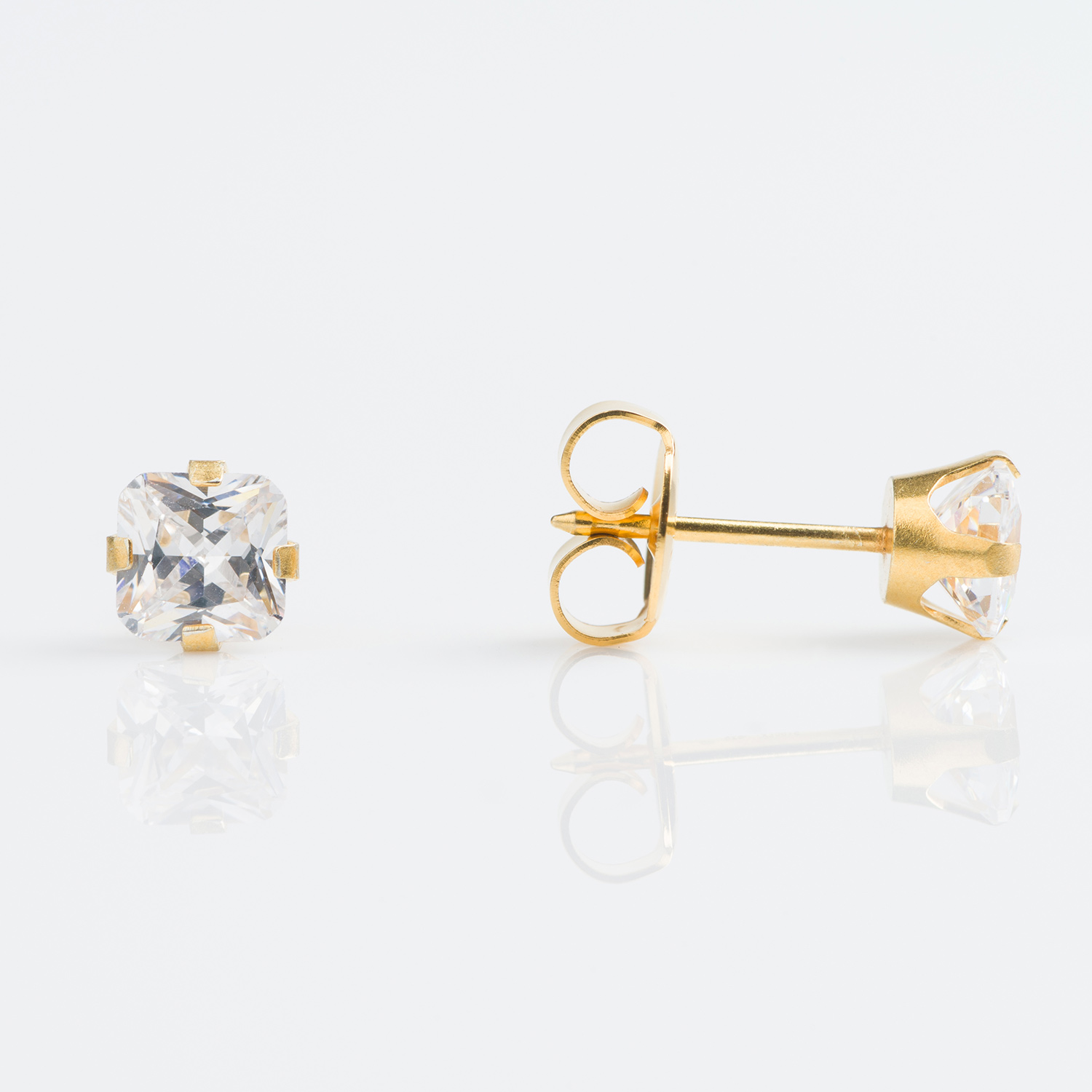 System 75™ 5x5mm 9K Yellow Gold Prong-Set Princess-Cut Cubic Zirconia Piercing Studs