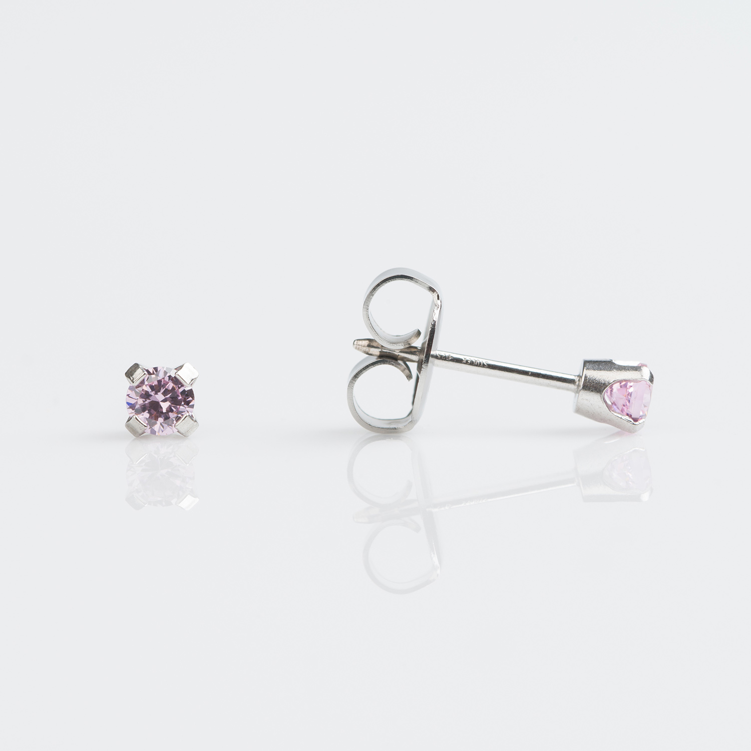 System 75™ 3mm 9K White Gold Prong-Set Pink Cubic Zirconia Piercing Studs