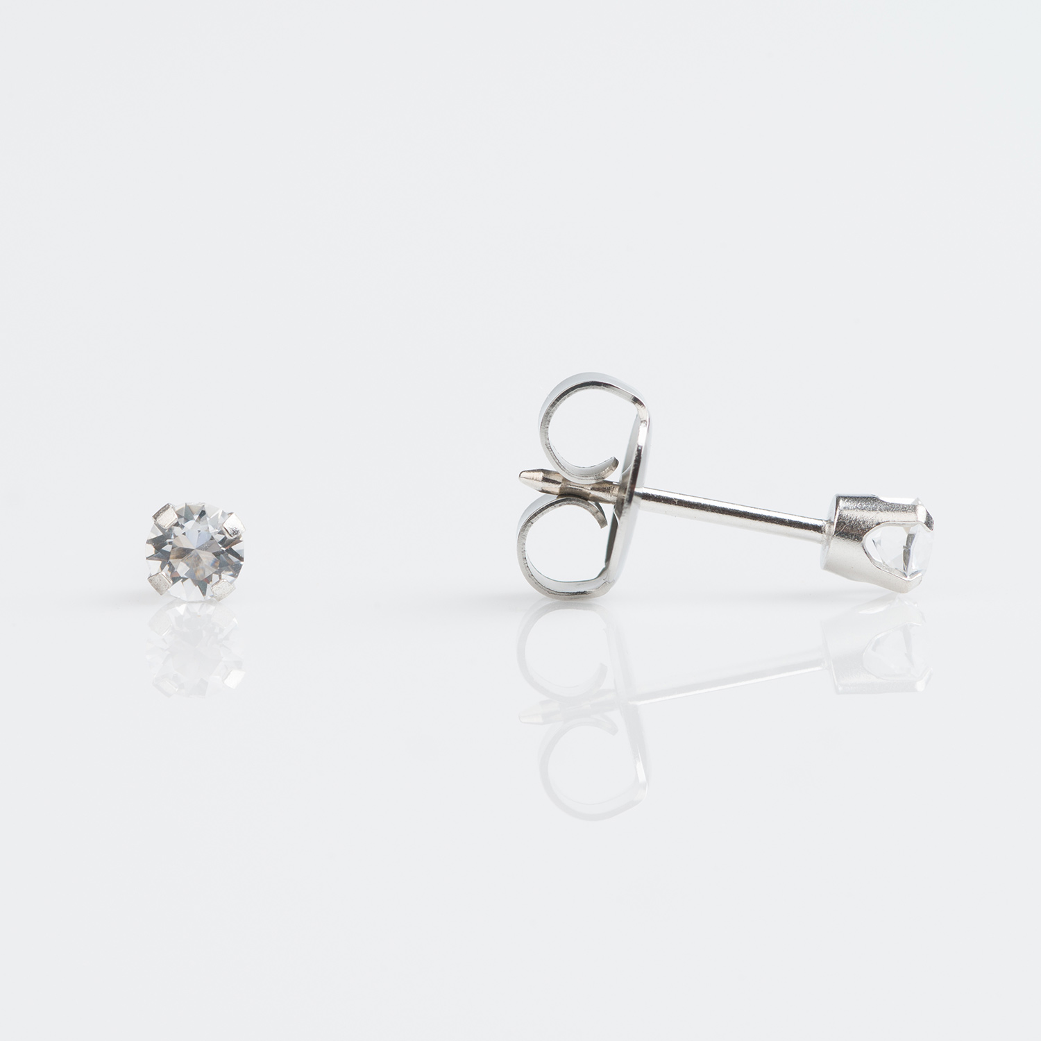 System 75™ 3mm 9K White Gold Prong-Set Clear Crystal Piercing Studs