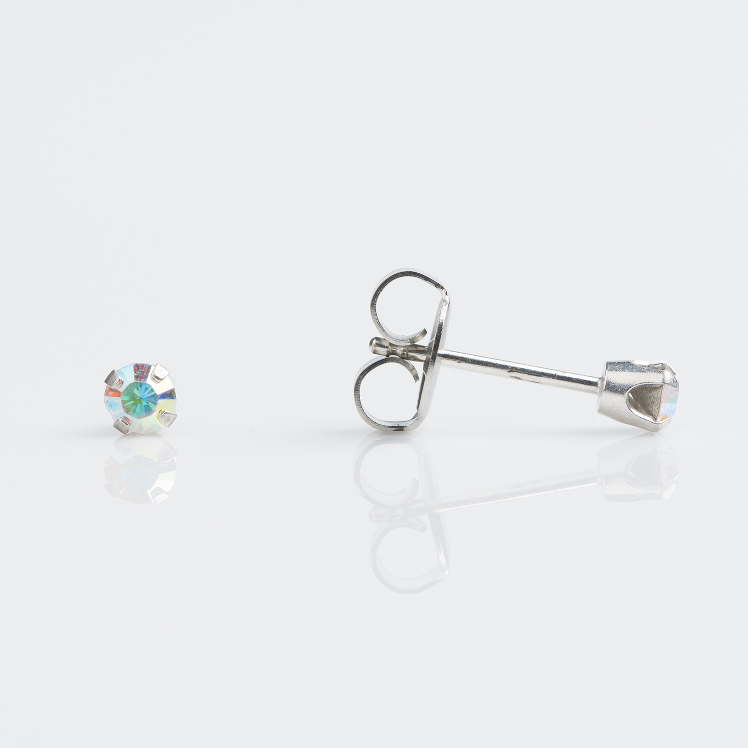 System 75™ 3mm 9K White Gold Prong-Set Rainbow Aurora Borealis Piercing Studs