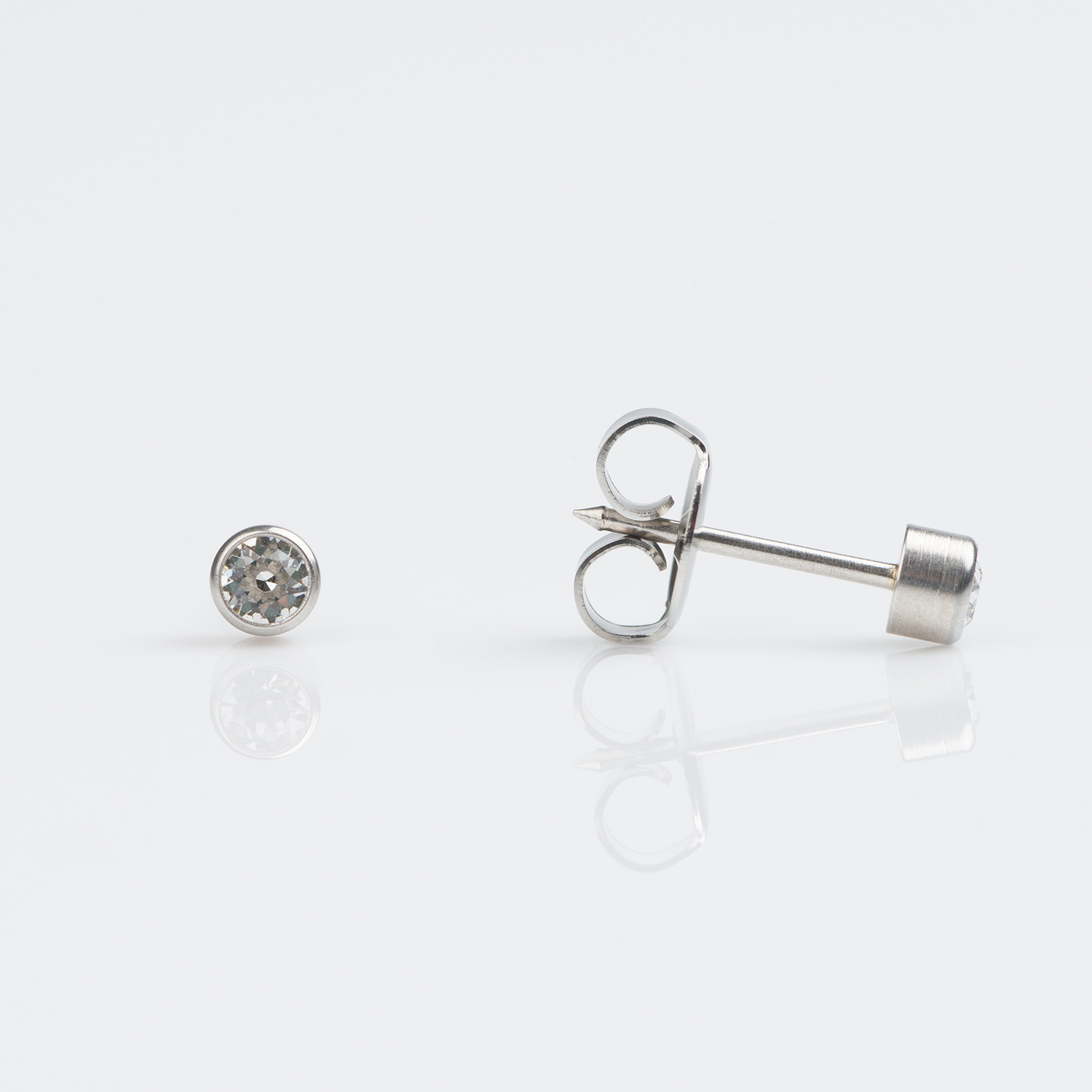 System 75™ 3mm 9K White Gold Bezel-Set Clear Crystal Piercing Studs