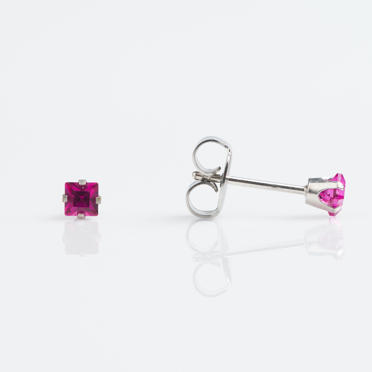 System 75™ 3mm 9K White Gold Prong-Set Princess-Cut Fuchsia Piercing Studs