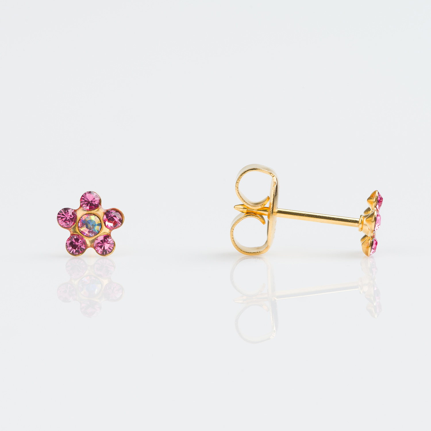 System 75™ 5mm 9K Yellow Gold Aurora Borealis & Rose Daisy Piercing Studs