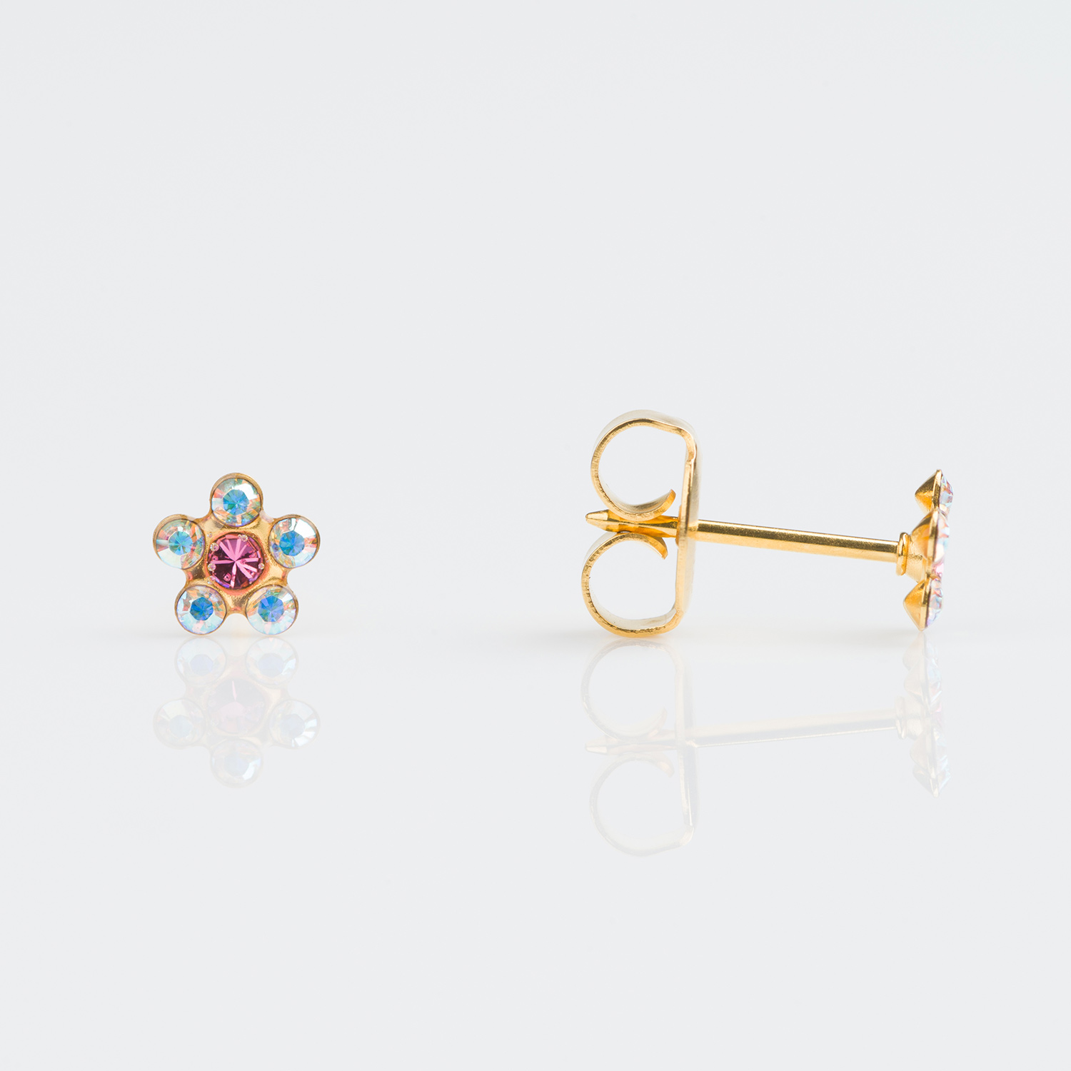 System 75™ 5mm 9K Yellow Gold Rose & Aurora Borealis Daisy Piercing Studs