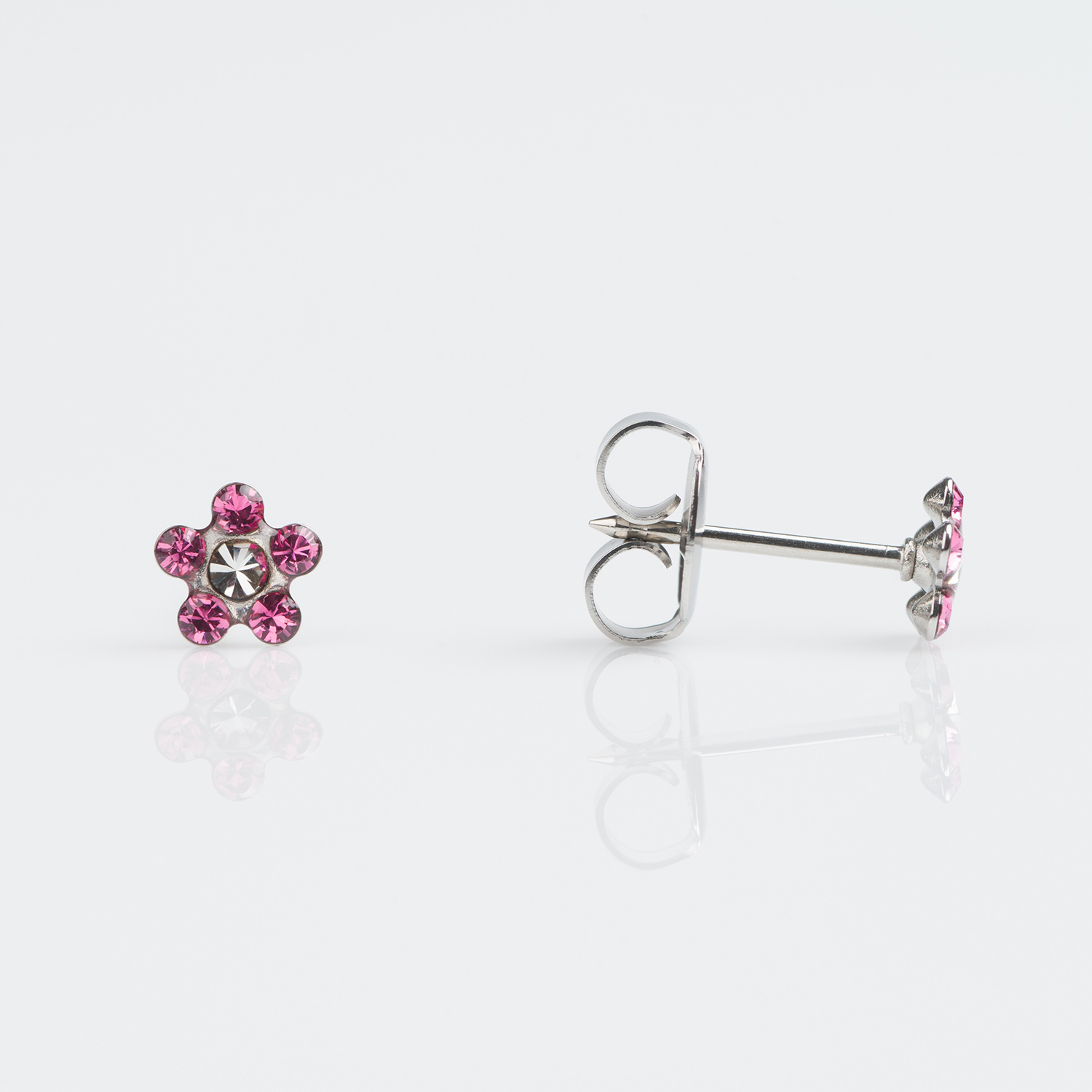 System 75™ 5mm 9K White Gold Rose & Clear Crystal Daisy Piercing Studs