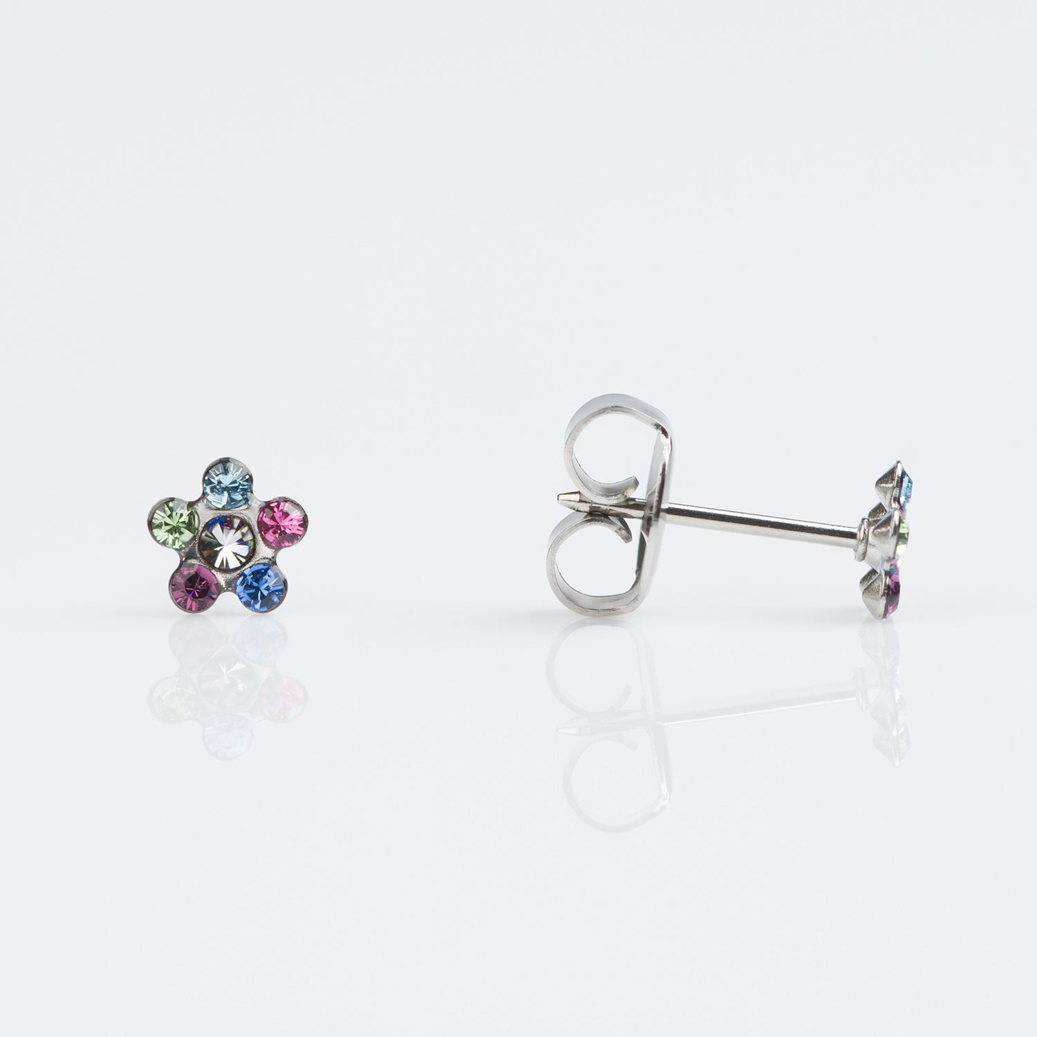 System 75™ 5mm 9K White Gold Rainbow Crystal Daisy Piercing Studs