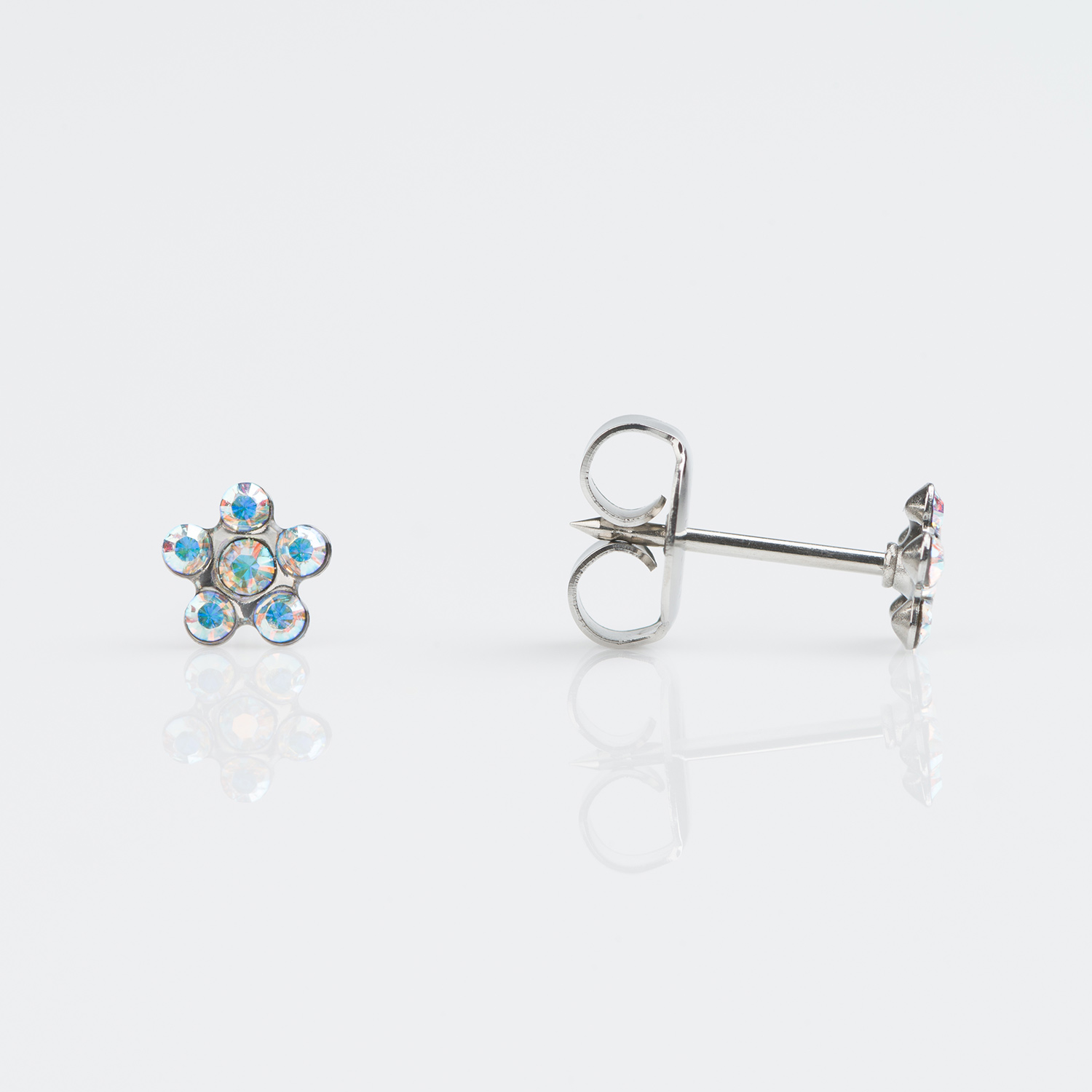 System 75™ 5mm 9K White Gold Aurora Borealis Daisy Piercing Studs