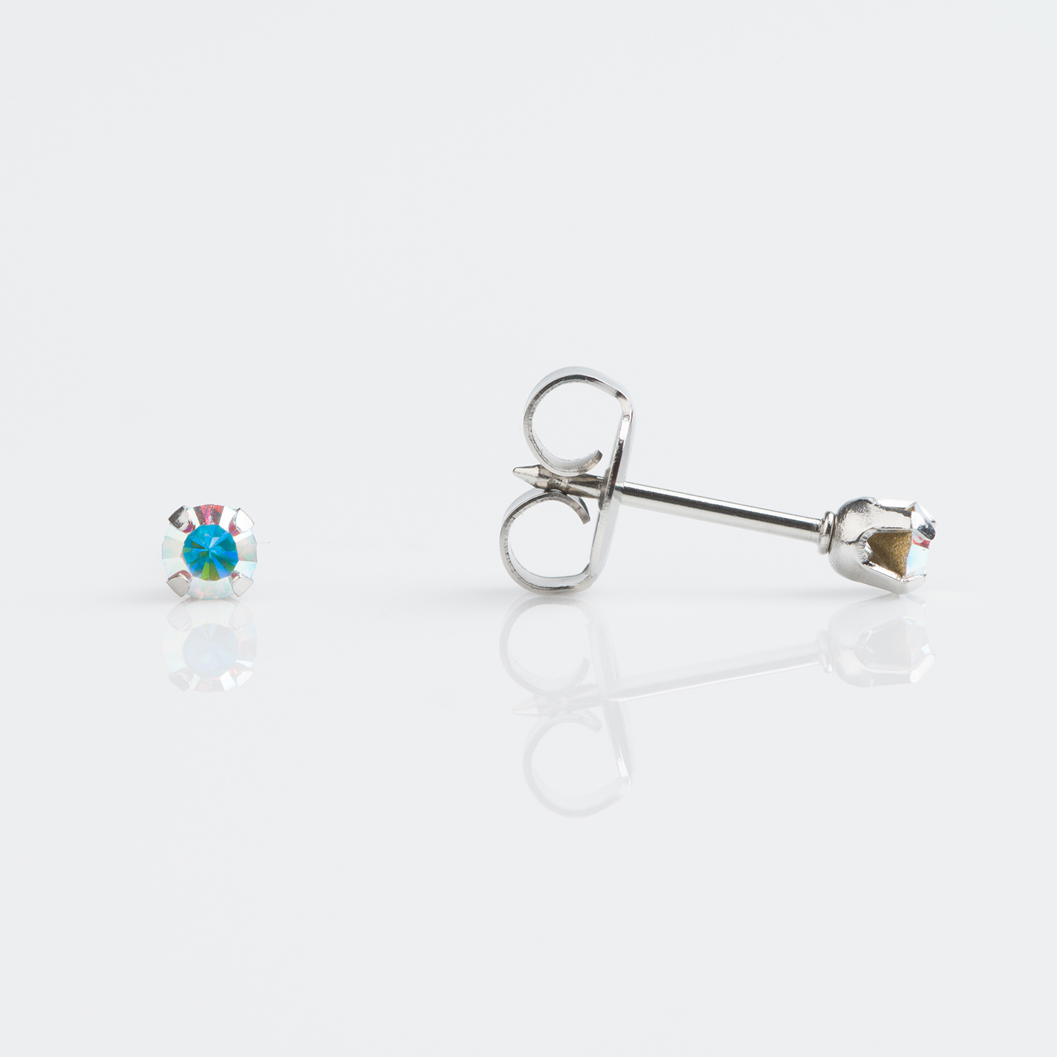 System 75™ 3mm Stainless Steel Prong-Set Rainbow Aurora Borealis Piercing Studs