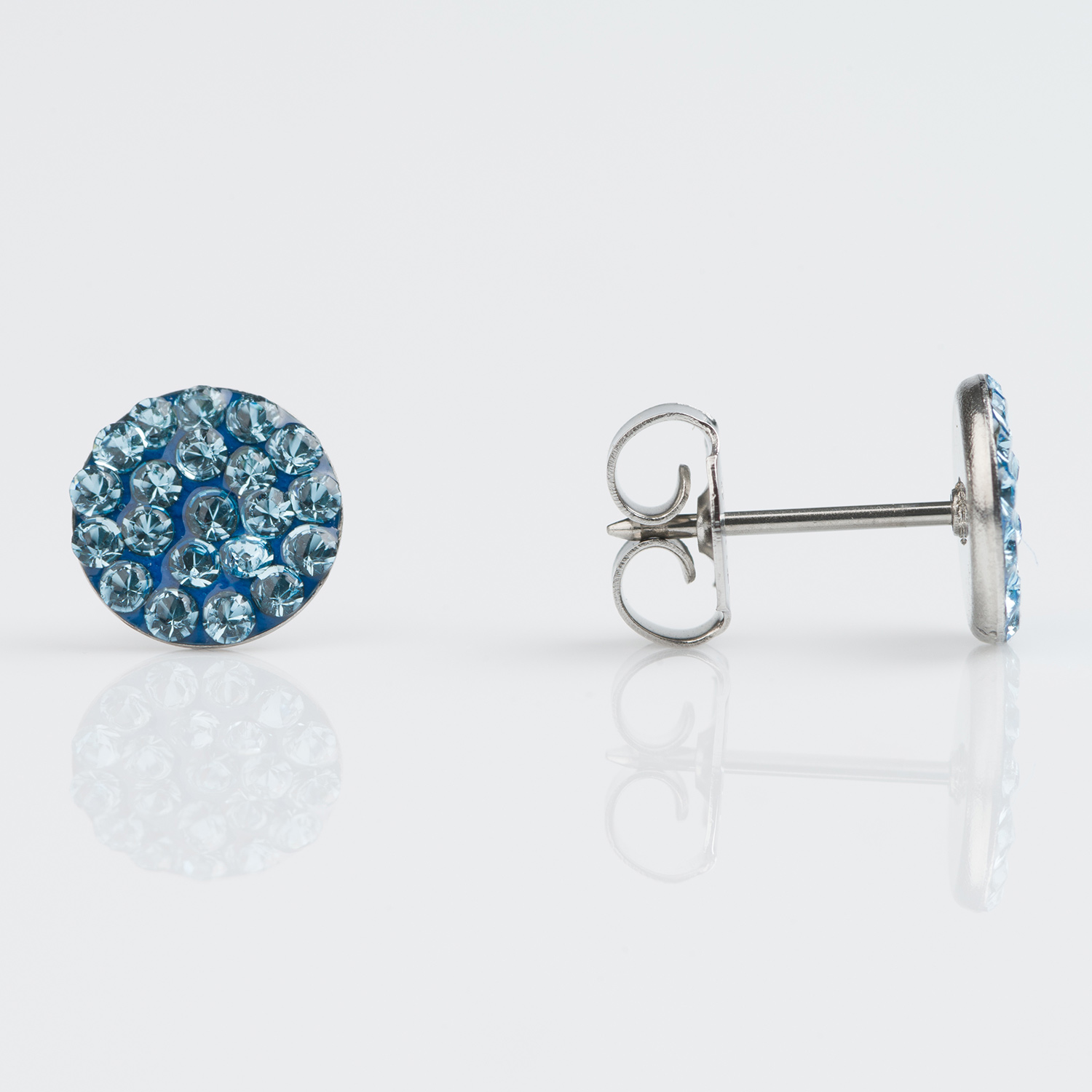 System 75™ 8mm Stainless Steel Aquamarine Crystal Fire-Disc Piercing Studs
