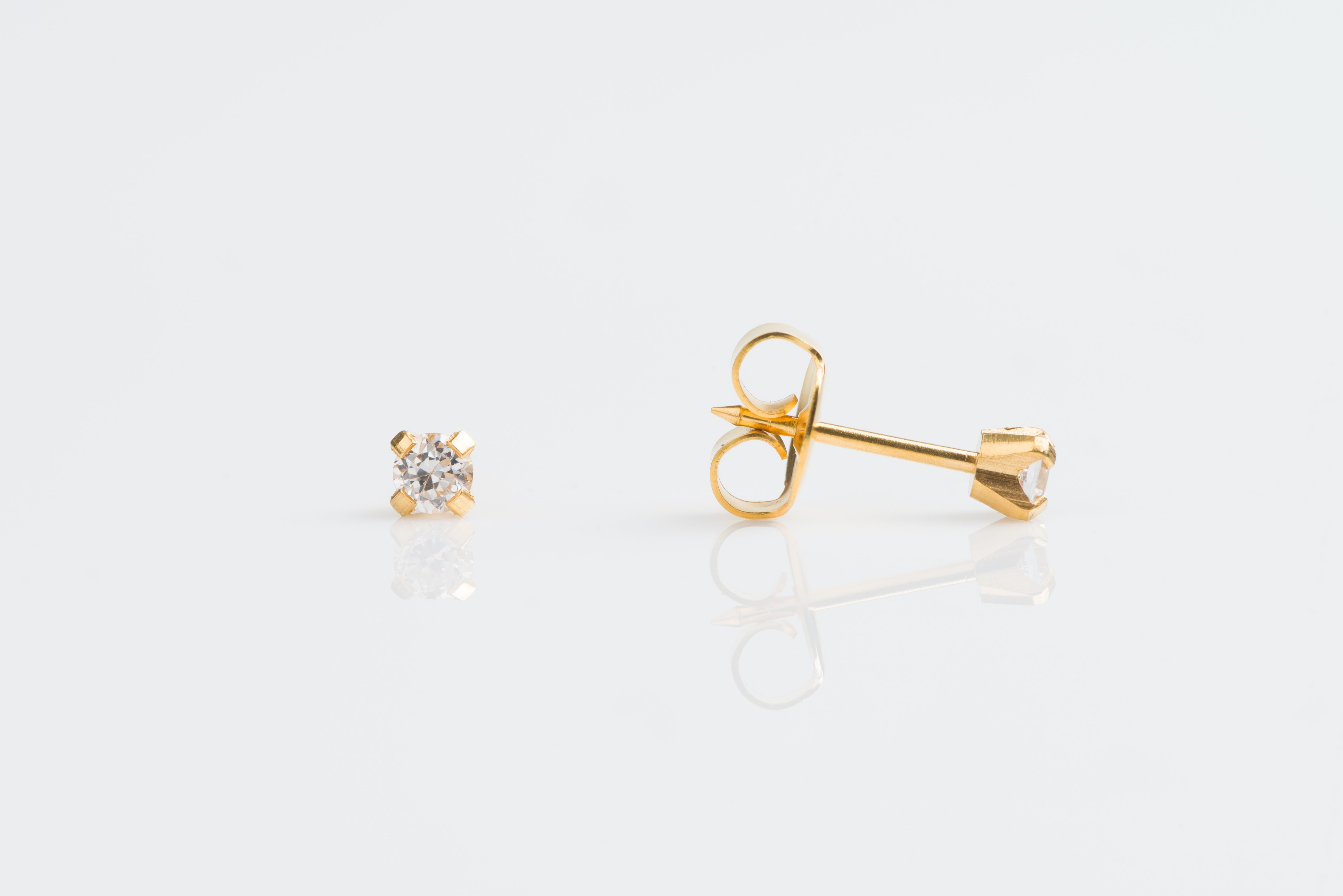 System 75™ 3mm Gold-Plated Prong-Set Cubic Zirconia Piercing Studs
