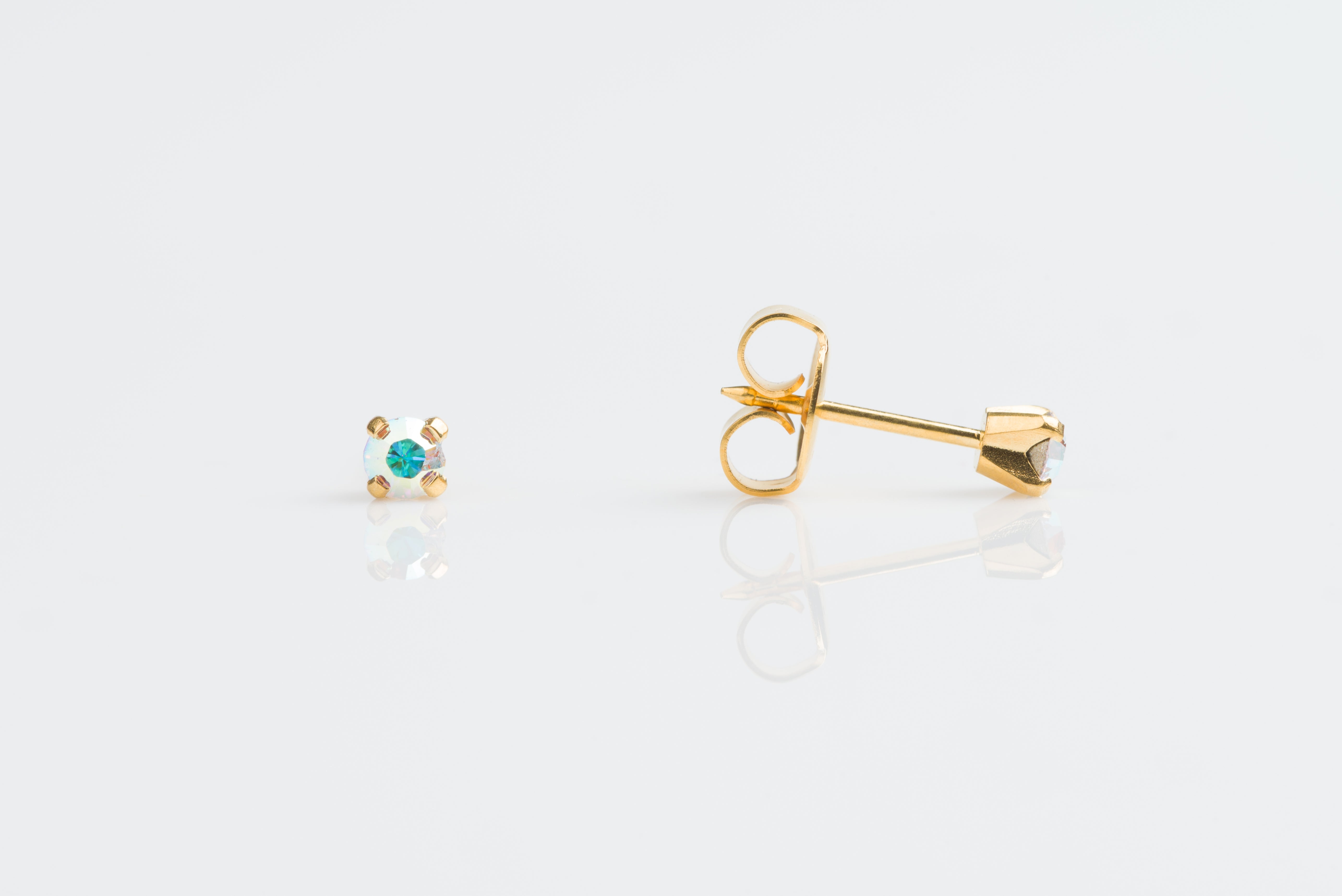 System 75™ 3mm Gold-Plated Prong-Set Rainbow Aurora Borealis Piercing Studs