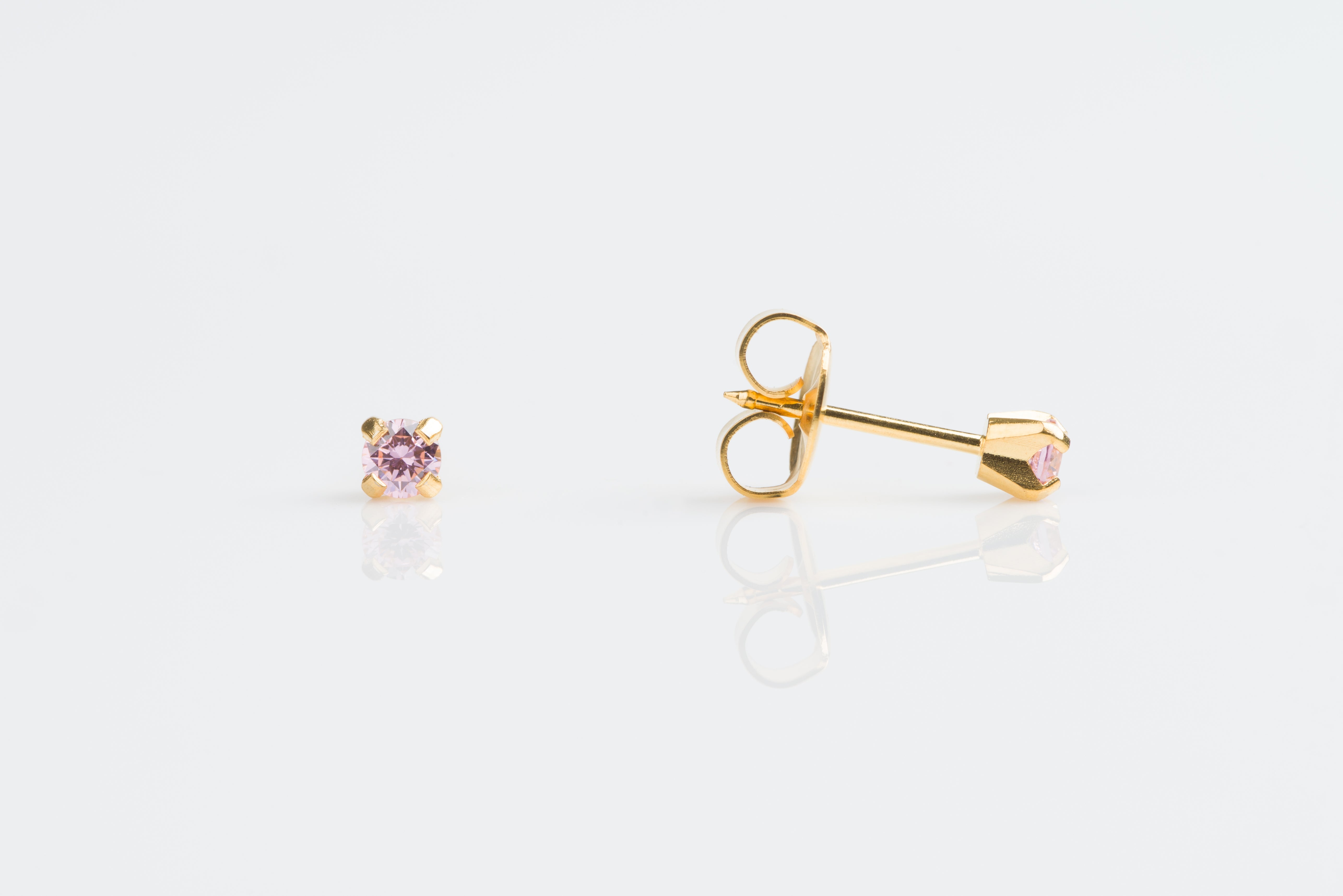System 75™ 3mm Gold-Plated Prong-Set Pink Cubic Zirconia Piercing Studs