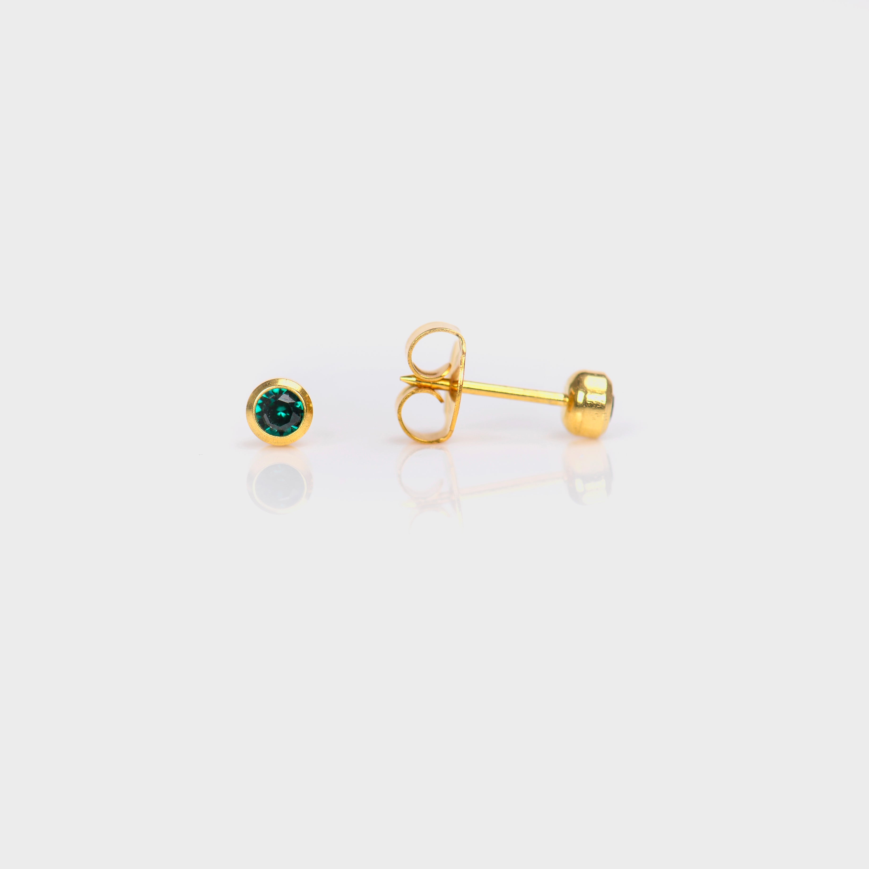 System 75™ 3mm Gold-Plated Bezel-Set Emerald Crystal Piercing Studs