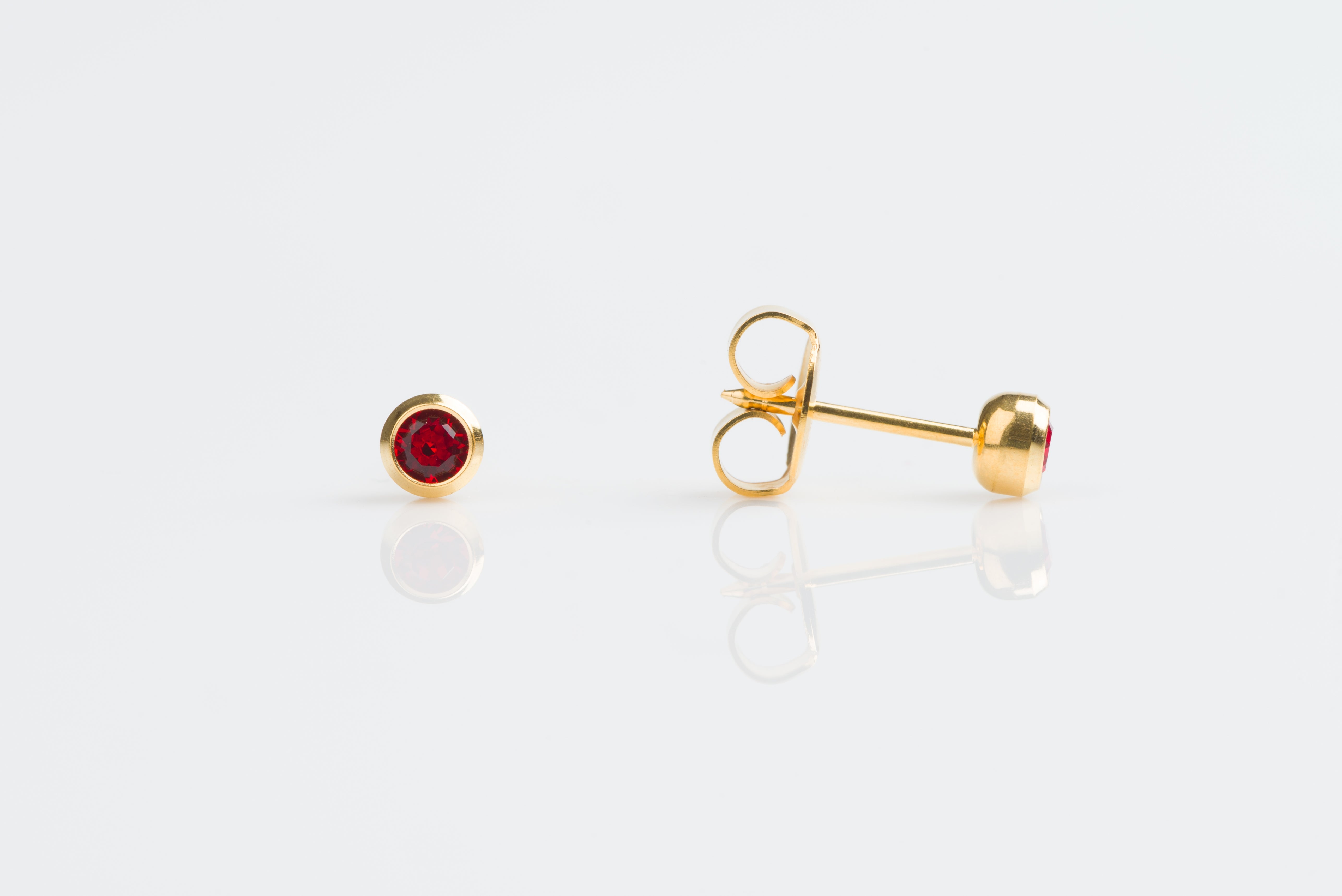 System 75™ 3mm Gold-Plated Bezel-Set Ruby Crystal Piercing Studs