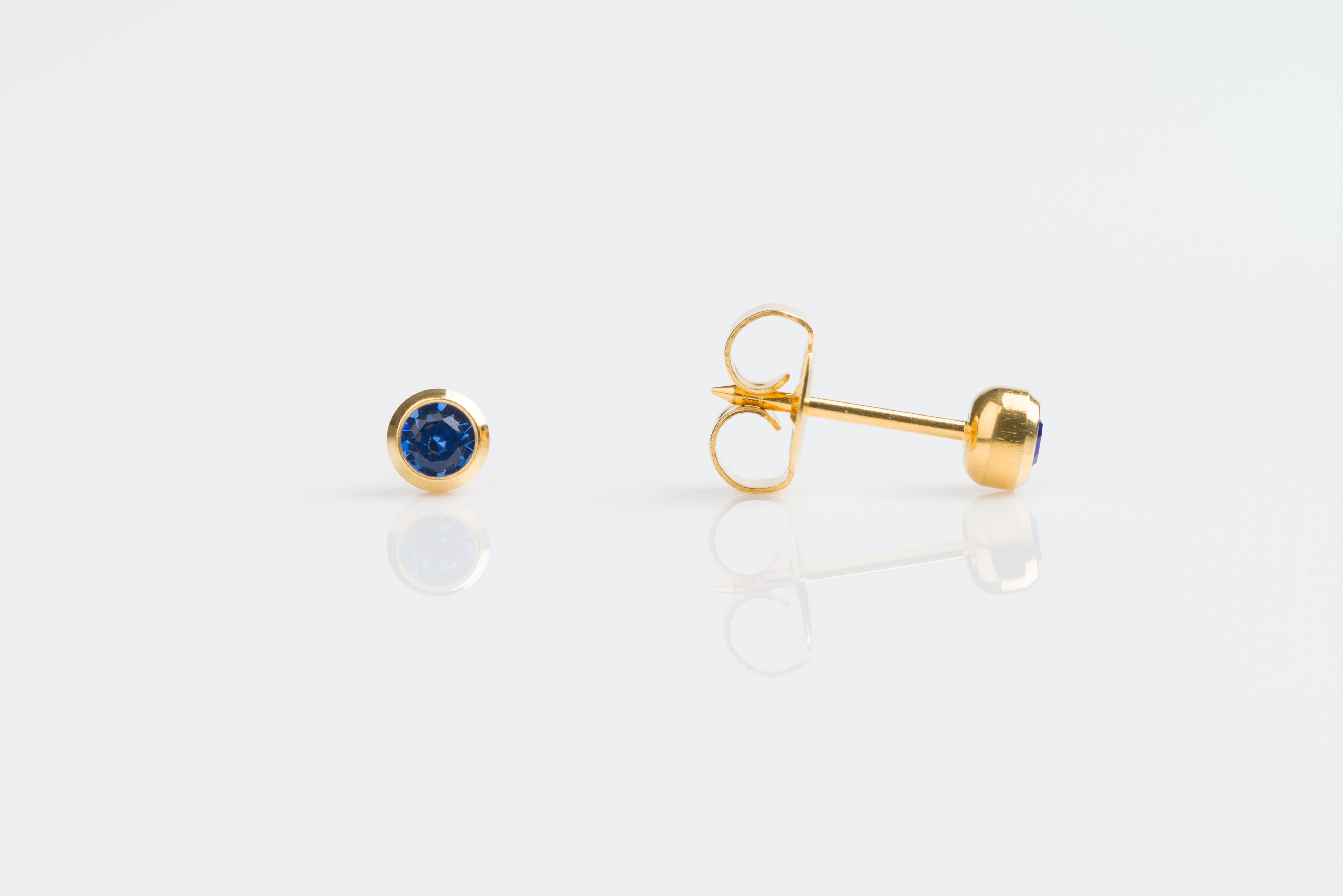 System 75™ 3mm Gold-Plated Bezel-Set Sapphire Crystal Piercing Studs