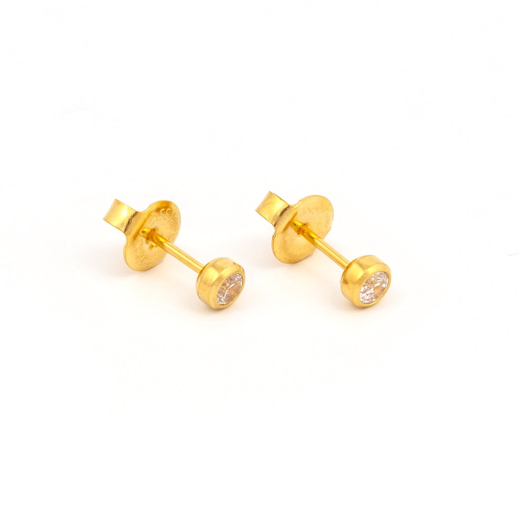 System 75™ 3mm Gold-Plated Bezel-Set Clear Cubic Zirconia Piercing Studs
