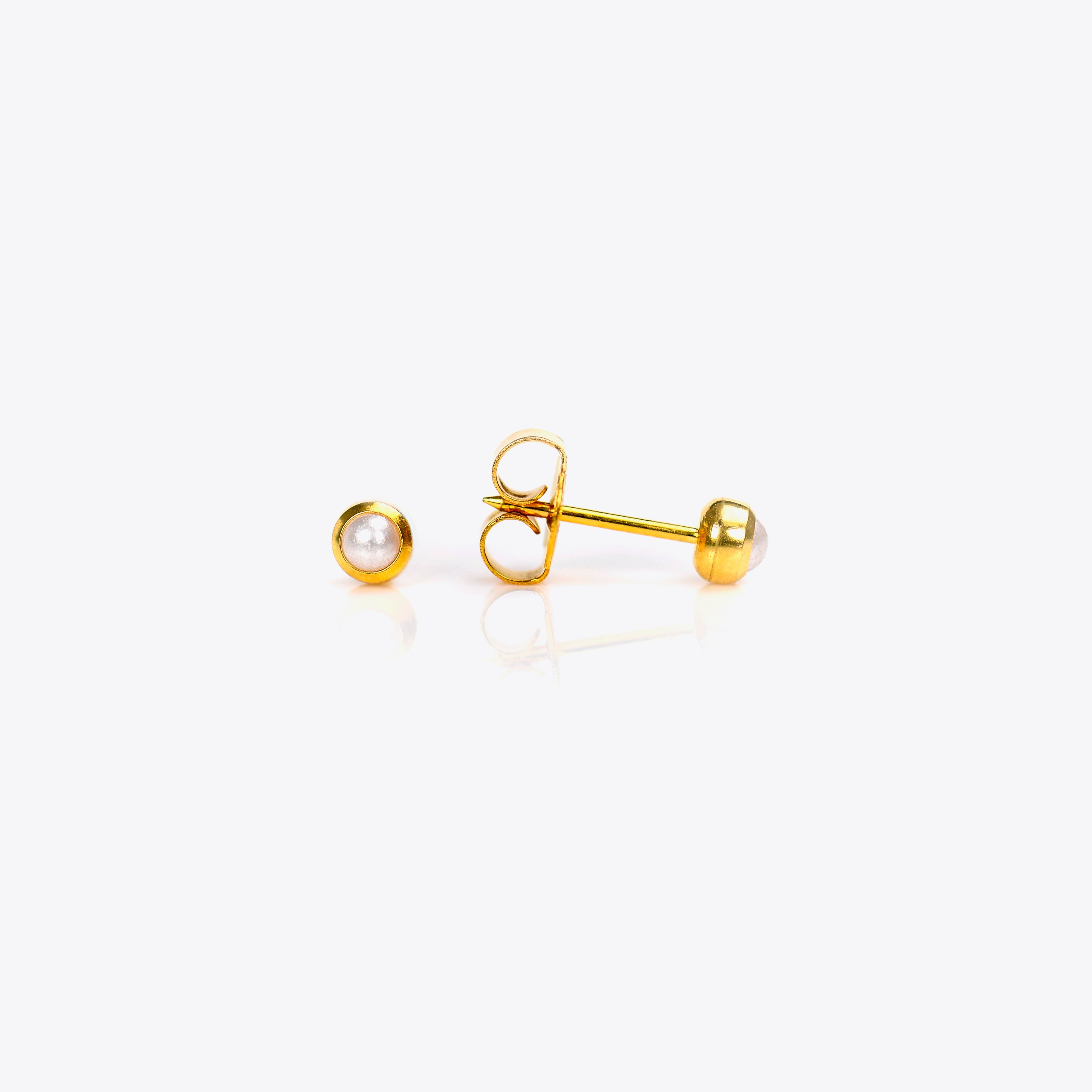 System 75™ 3mm Gold-Plated Bezel-Set White Pearl Piercing Studs