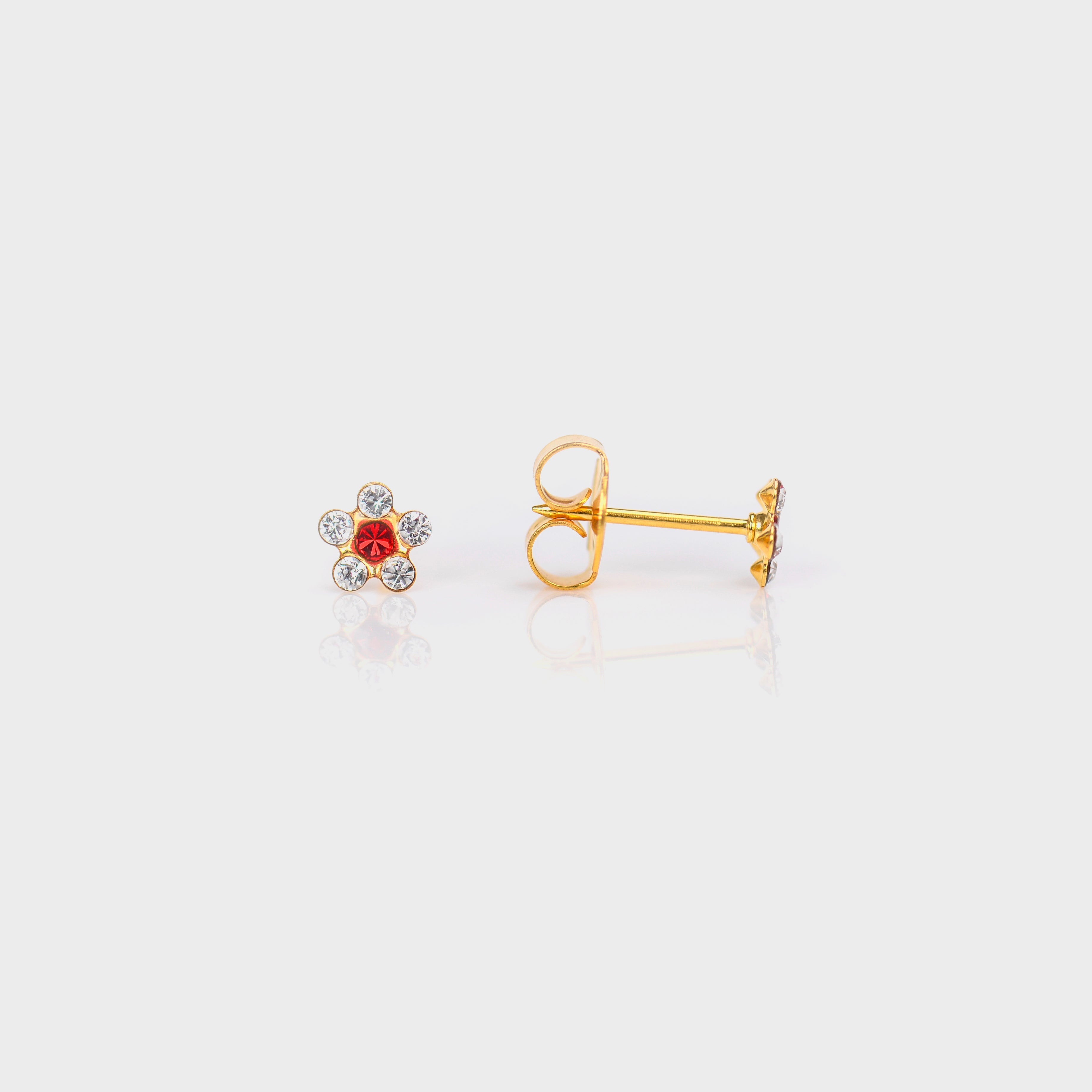 System 75™ 5mm Gold-Plated Crystal & Ruby Daisy Piercing Studs