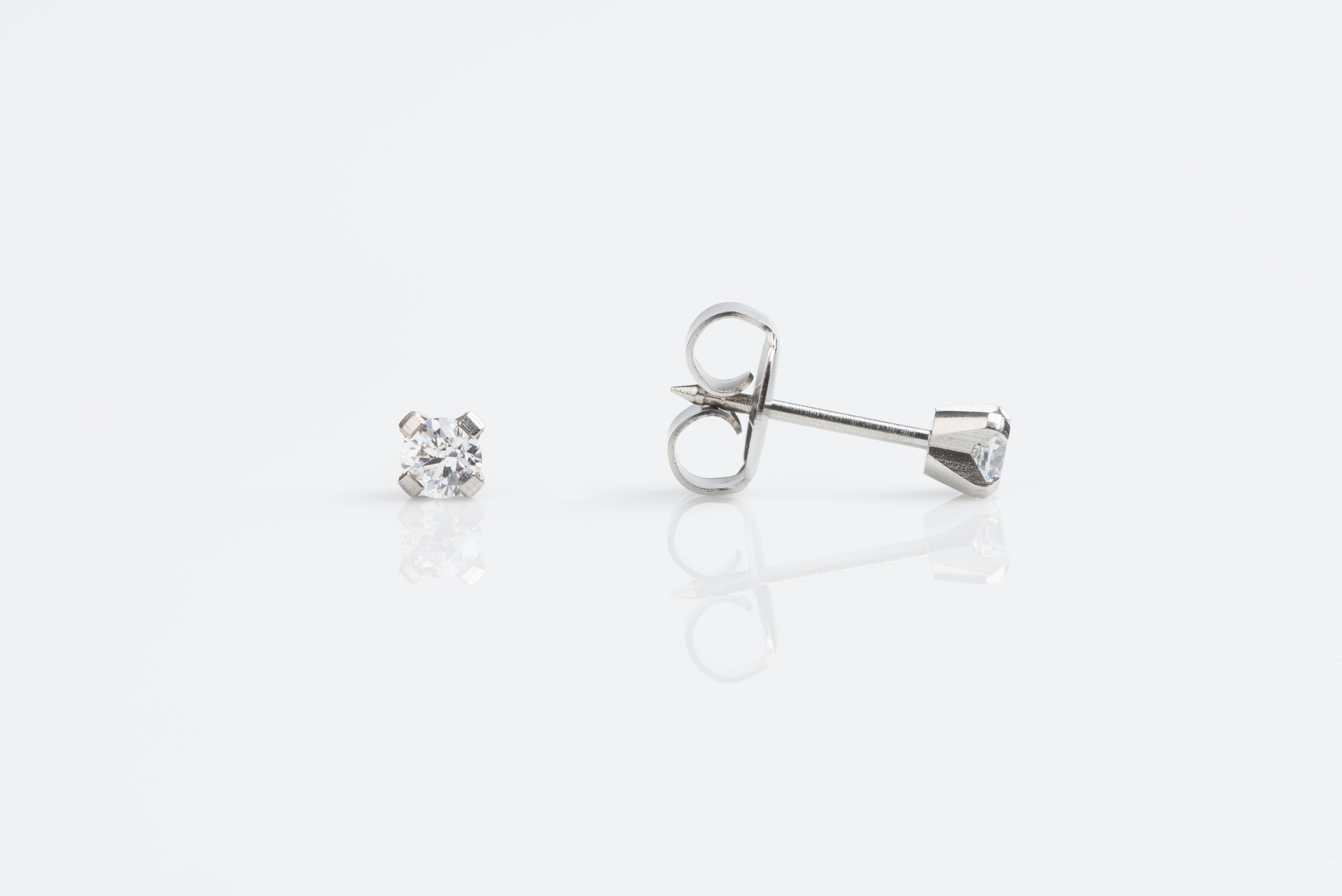 System 75™ 3mm Stainless Steel Prong-Set Cubic Zirconia Piercing Studs