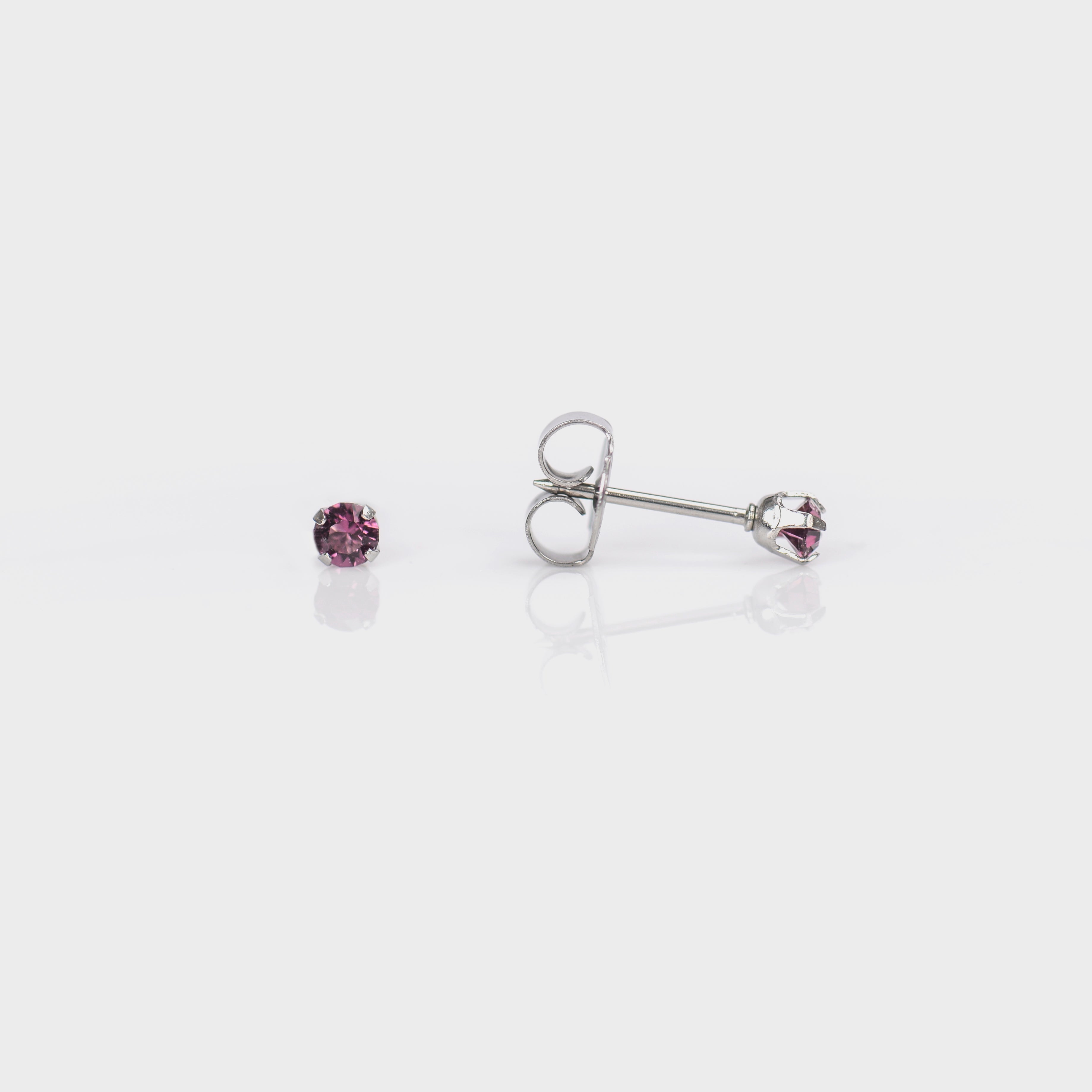 System 75™ 3mm Stainless Steel Prong-Set Amethyst Piercing Studs