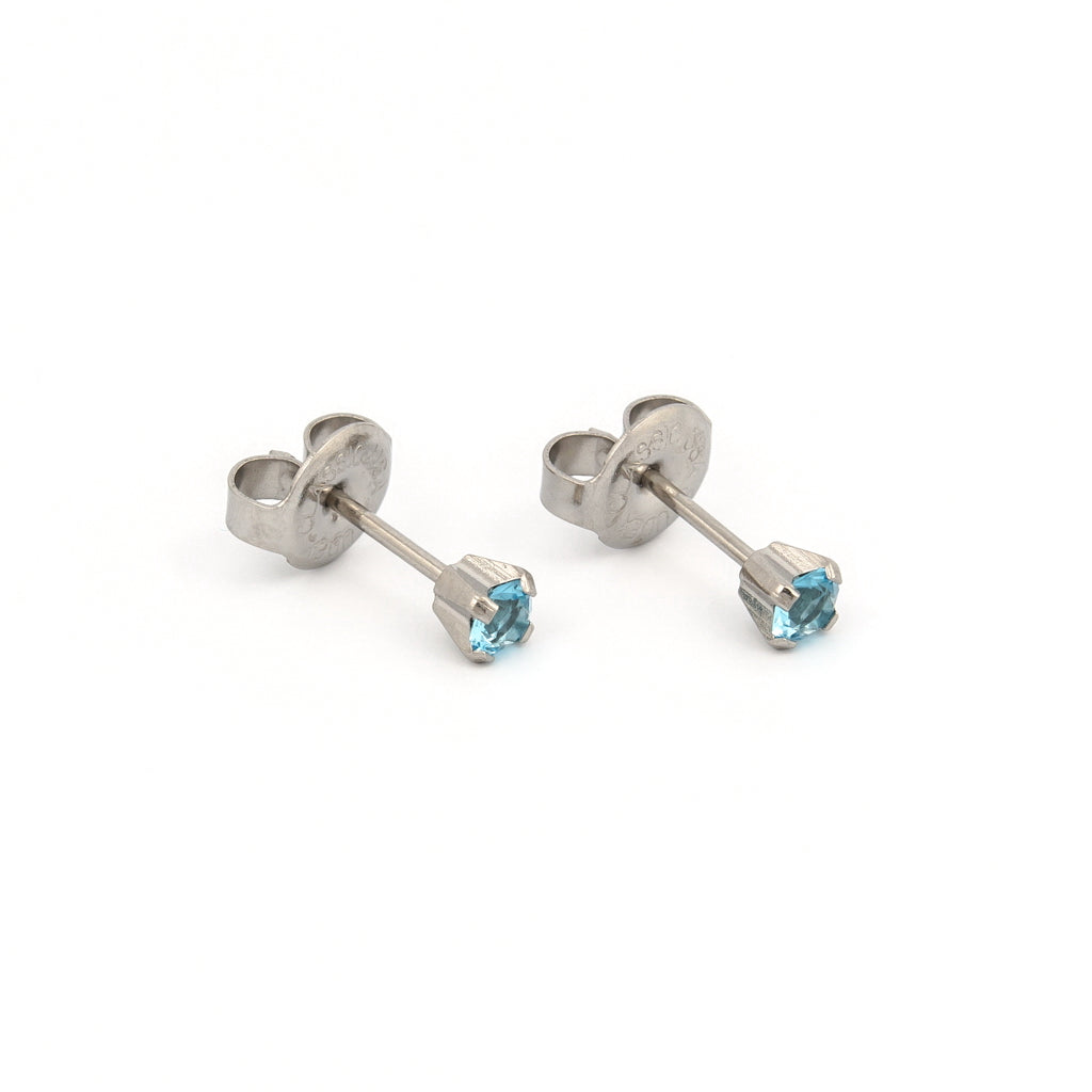 System 75™ 3mm Stainless Steel Prong-Set Aquamarine Piercing Studs
