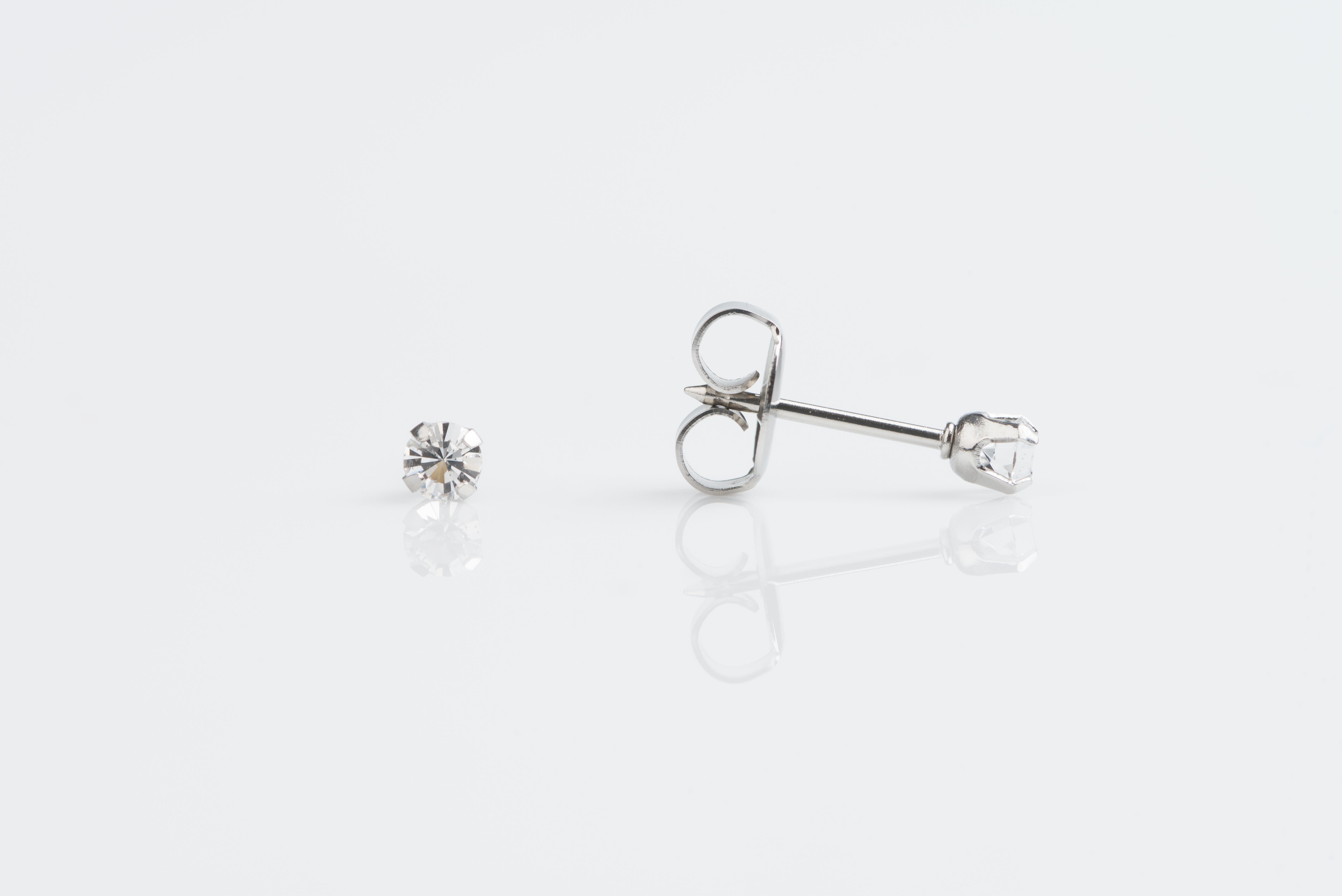 System 75™ 3mm Stainless Steel Prong-Set Clear Crystal Piercing Studs