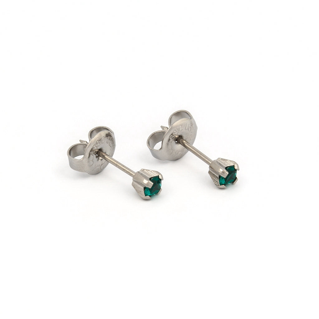 System 75™ 3mm Stainless Steel Prong-Set Emerald Piercing Studs