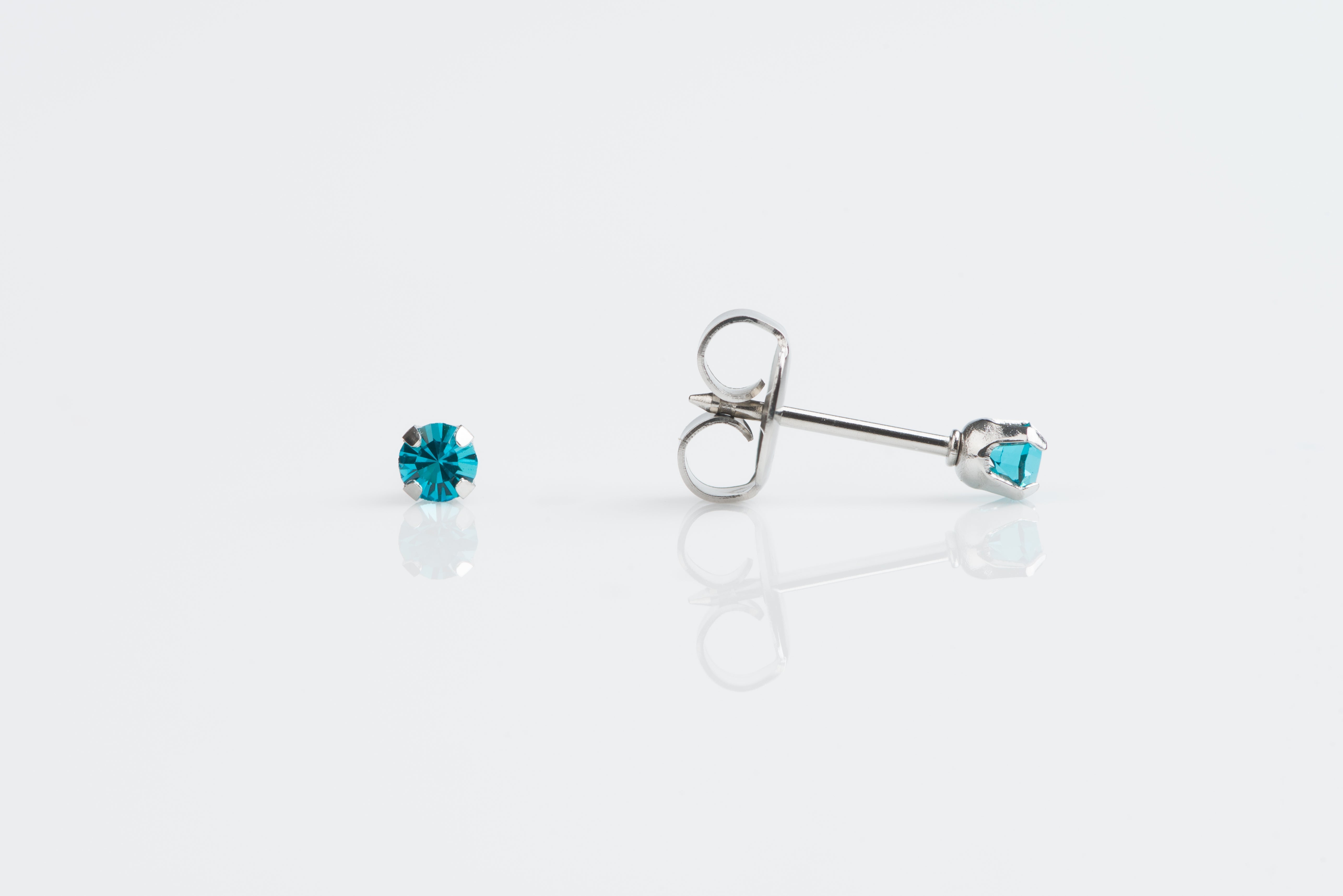 System 75™ 3mm Stainless Steel Prong-Set Blue Cubic Zirconia Piercing Studs