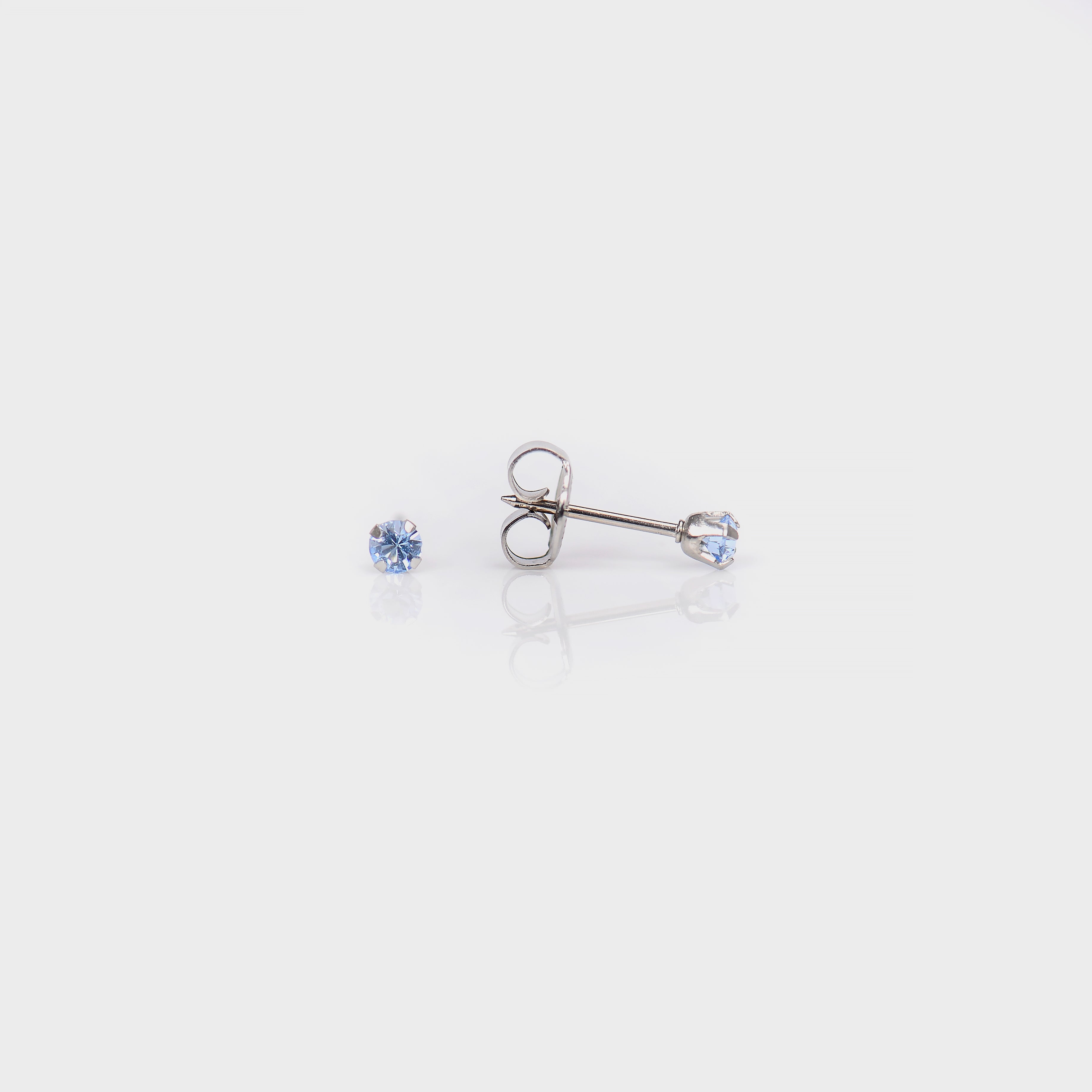 System 75™ 3mm Stainless Steel Prong-Set Light Sapphire Piercing Studs
