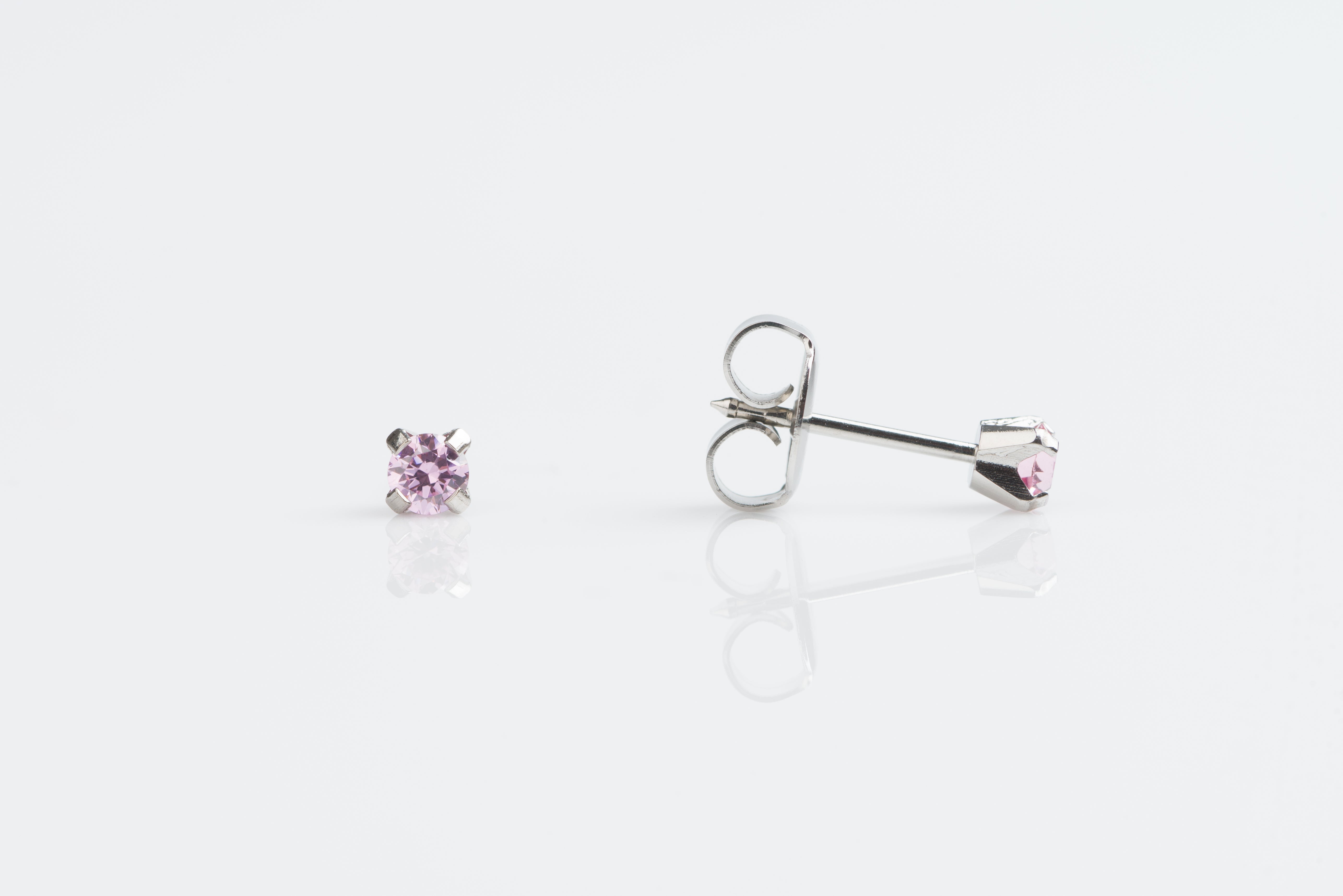 System 75™ 3mm Stainless Steel Prong-Set Pink Cubic Zirconia Piercing Studs