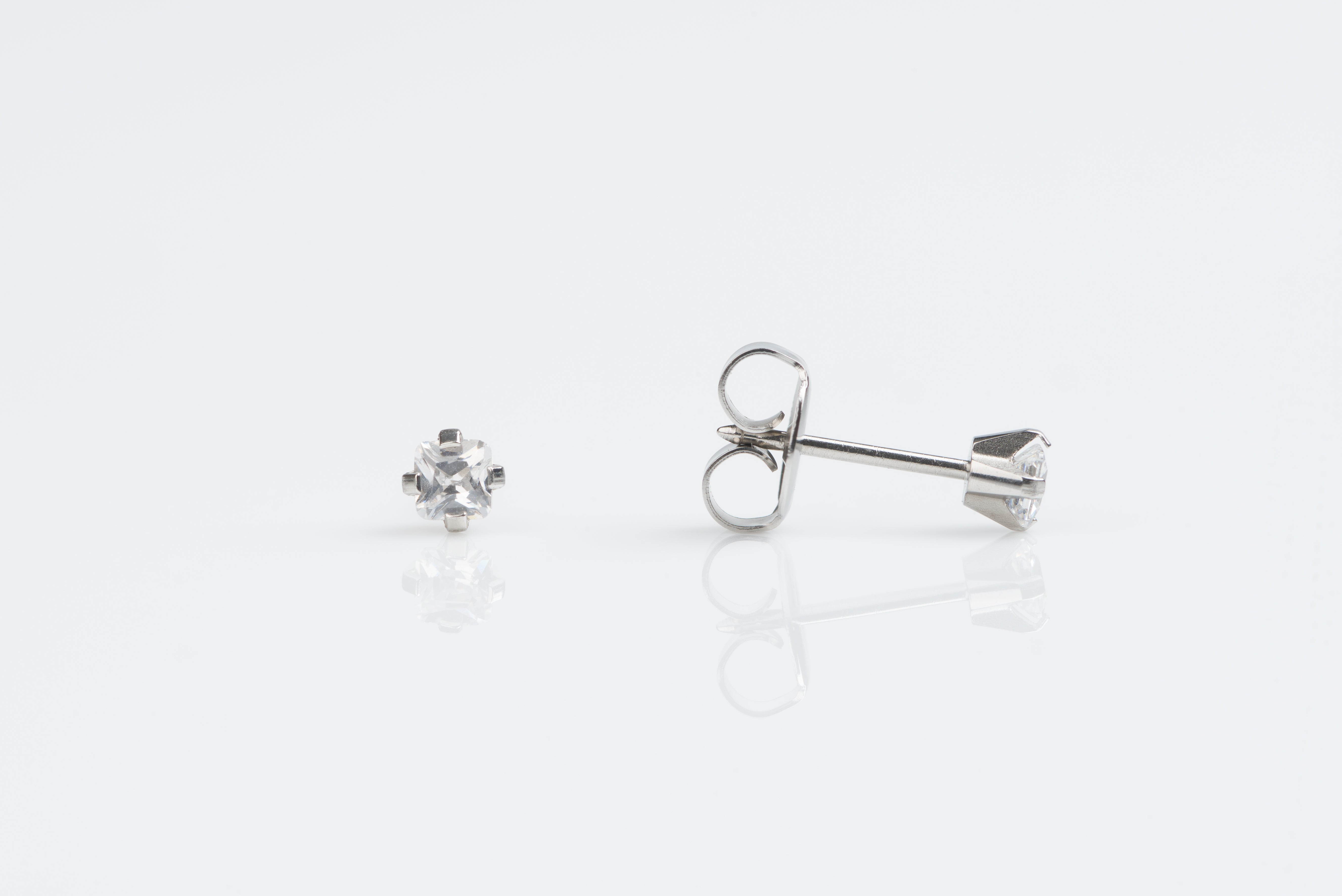 System 75™ 3x3mm Stainless Steel Prong-Set Princess-Cut Cubic Zirconia Piercing Studs