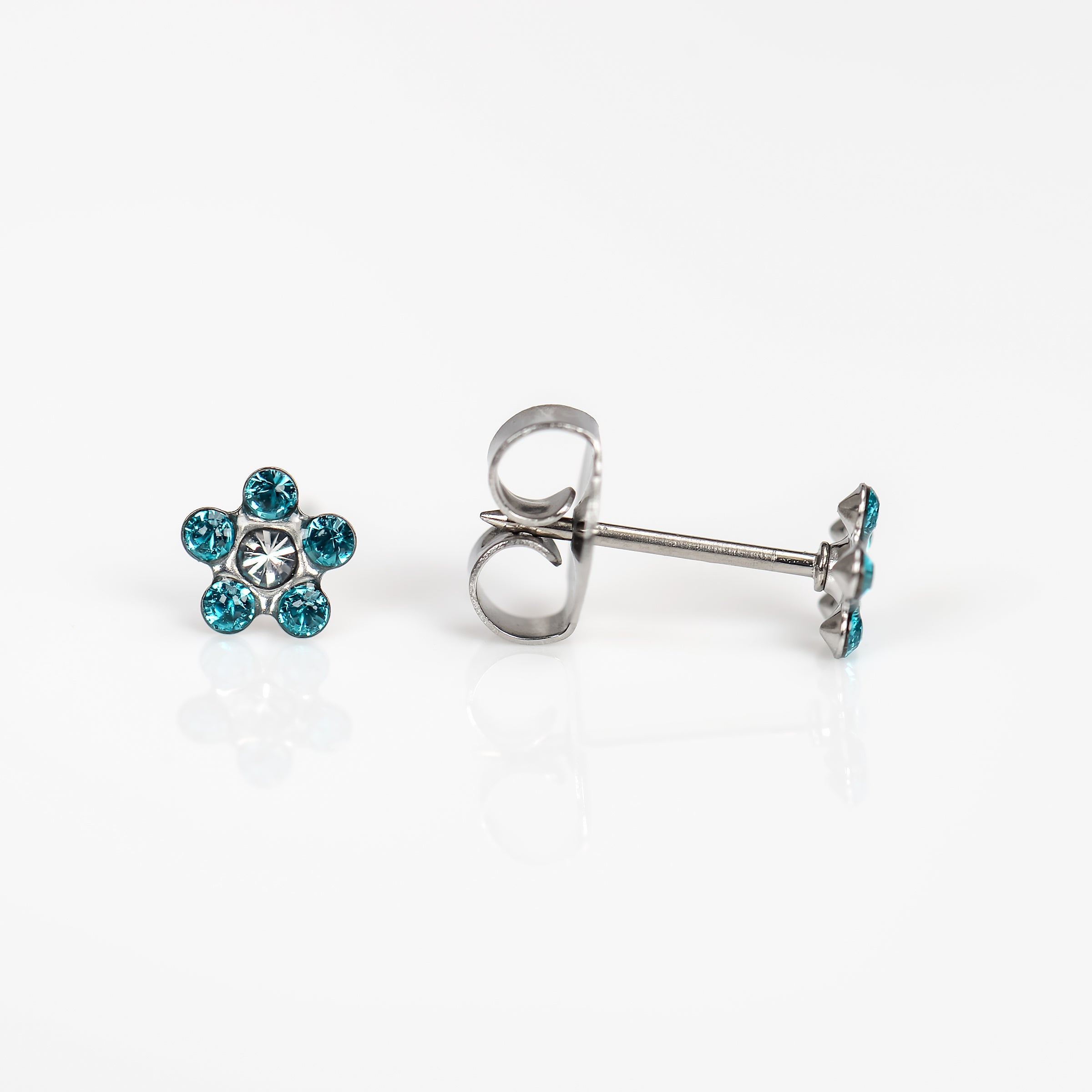 System 75™ 5mm Stainless Steel Blue Cubic Zirconia Daisy Piercing Studs