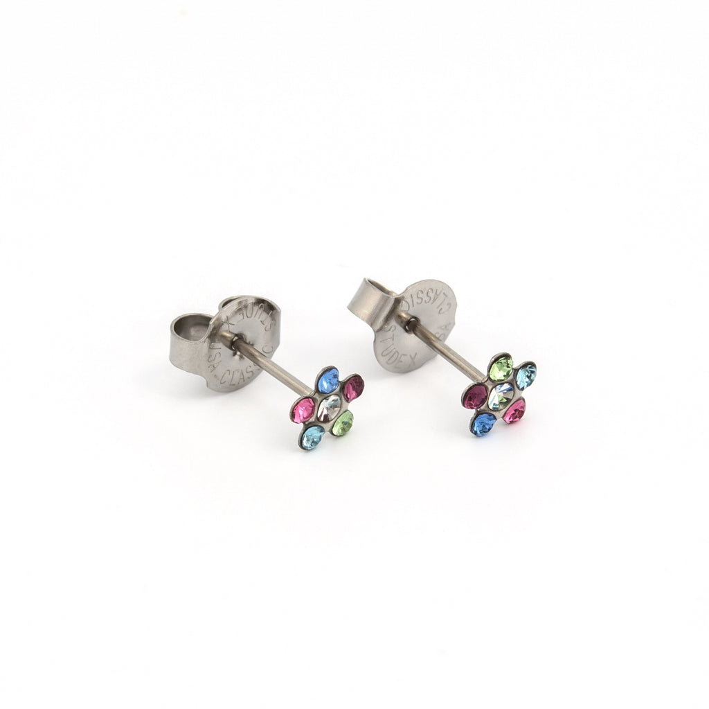 System 75™ 5mm Stainless Steel Rainbow Crystal Daisy Piercing Studs