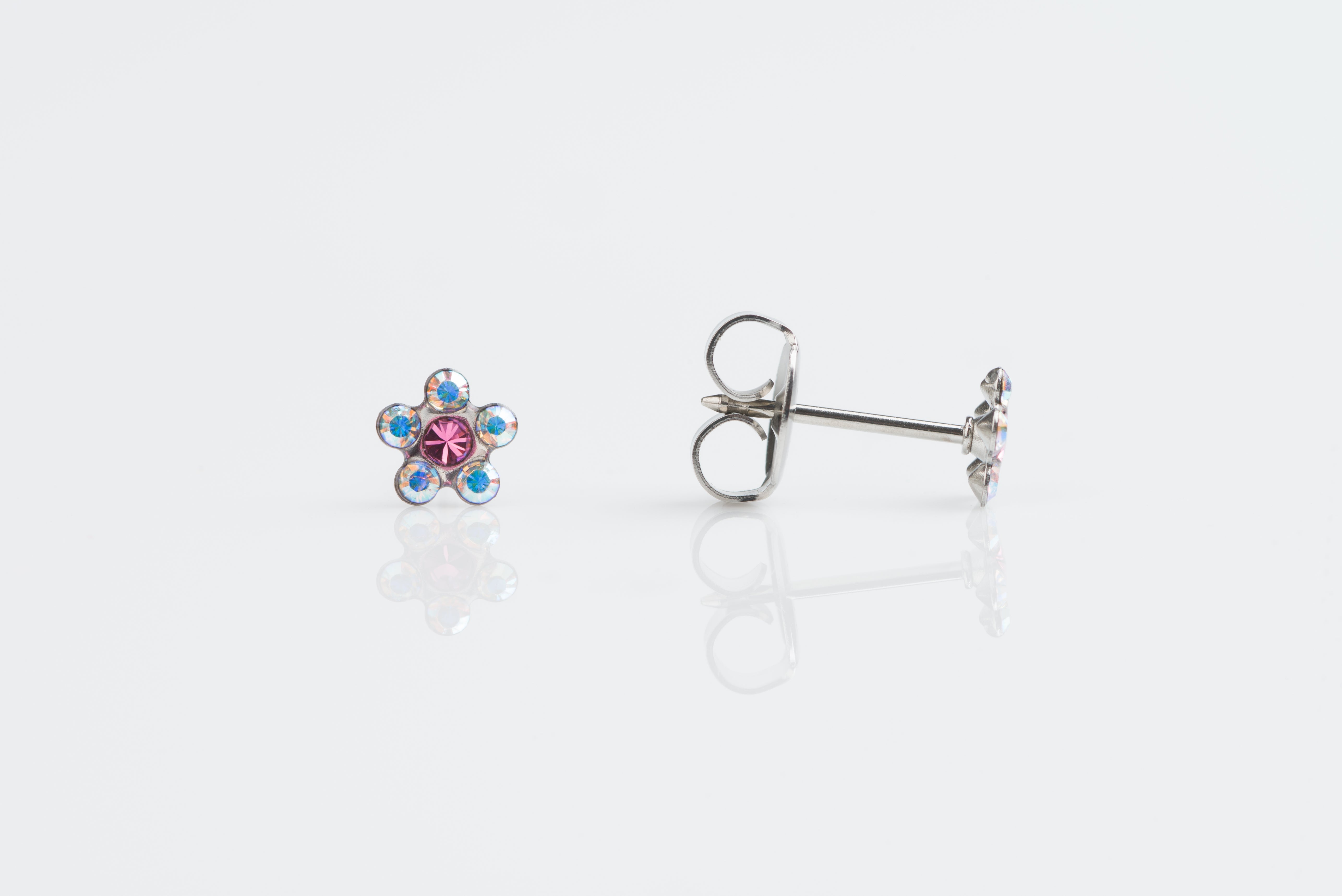 System 75™ 5mm Stainless Steel Aurora Borealis & Rose Daisy Piercing Studs