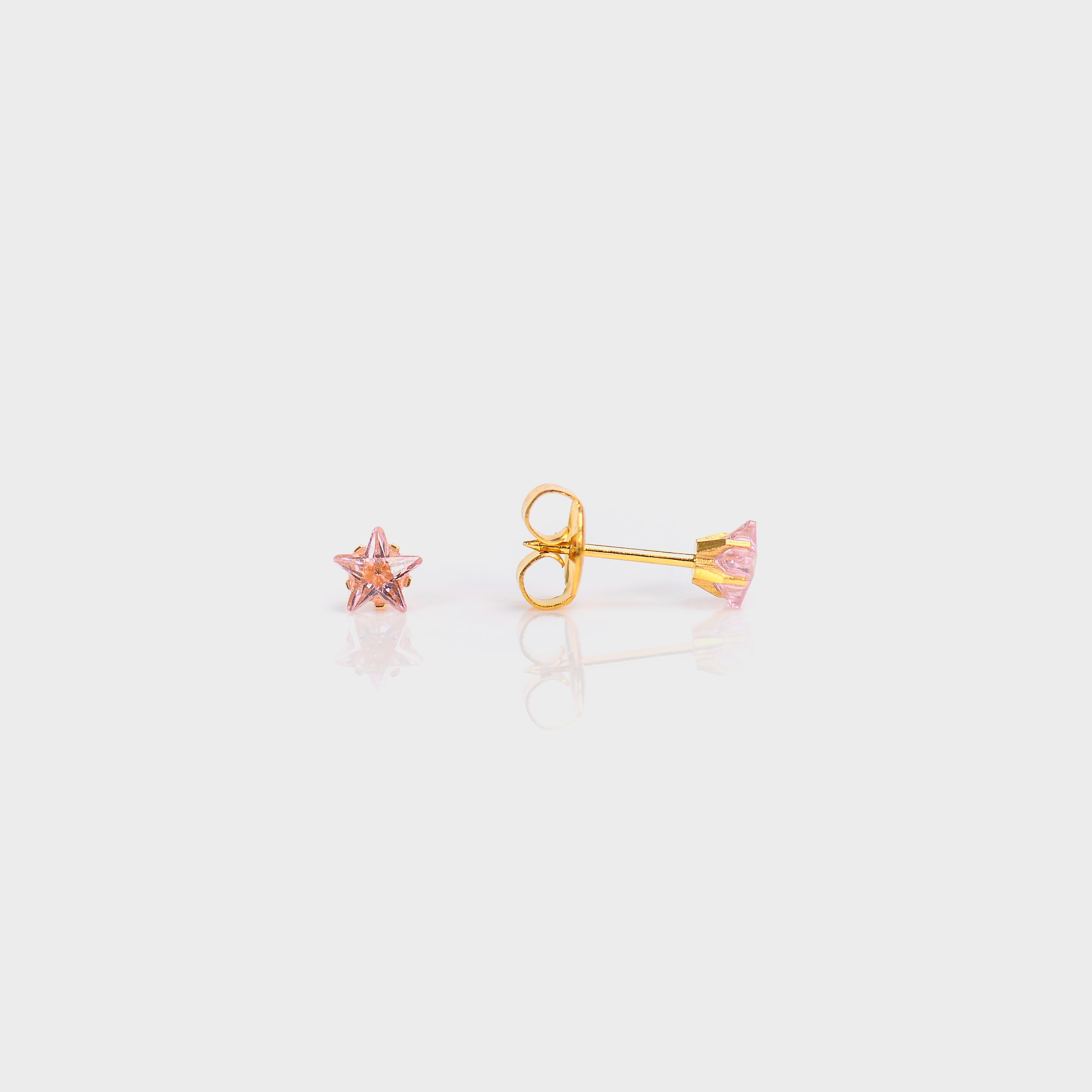 System 75™ 5mm 14K Yellow Gold Pink Cubic Zirconia Star Piercing Studs