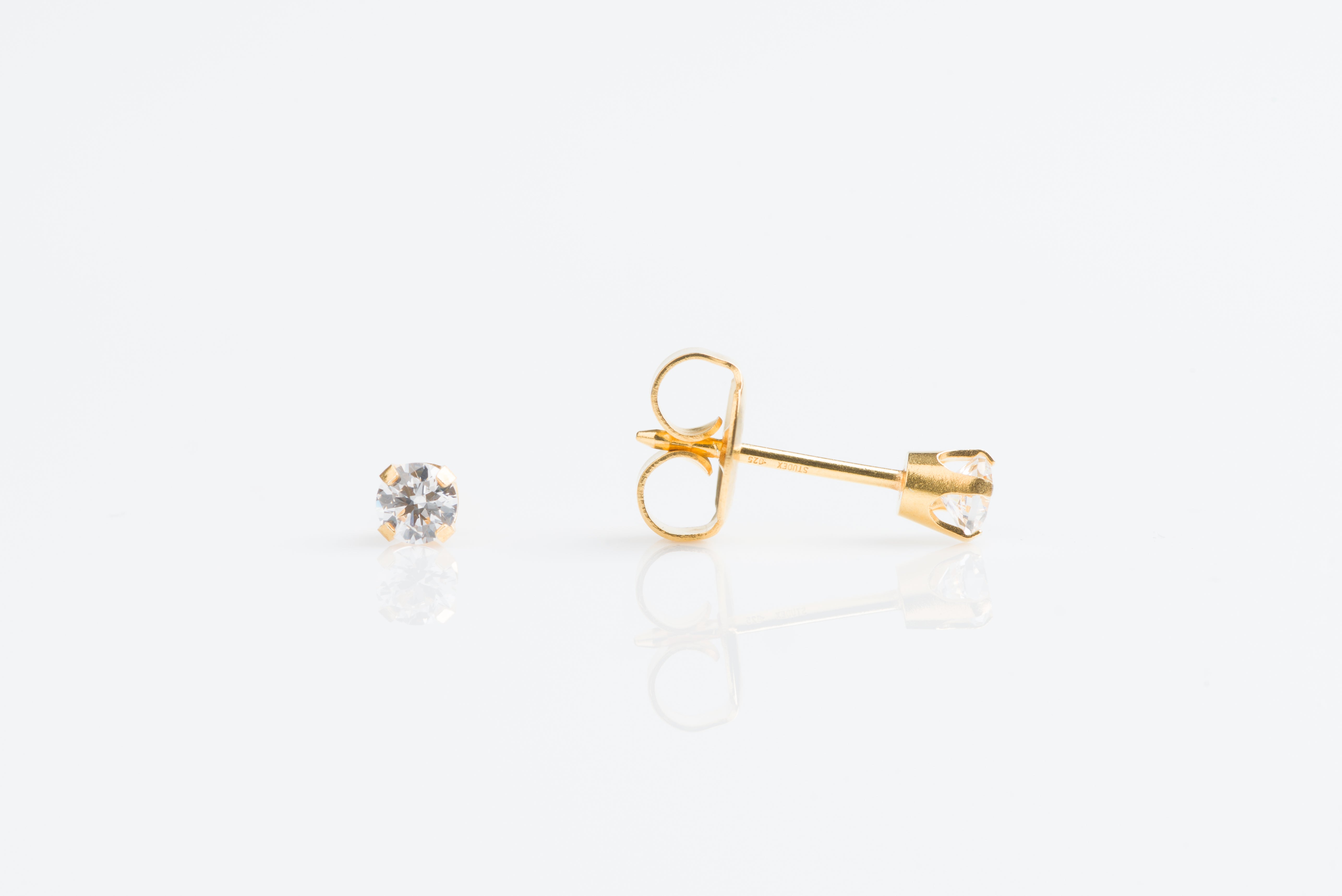 System 75™ 3mm 14K Yellow Gold Prong-Set Cubic Zirconia Piercing Studs