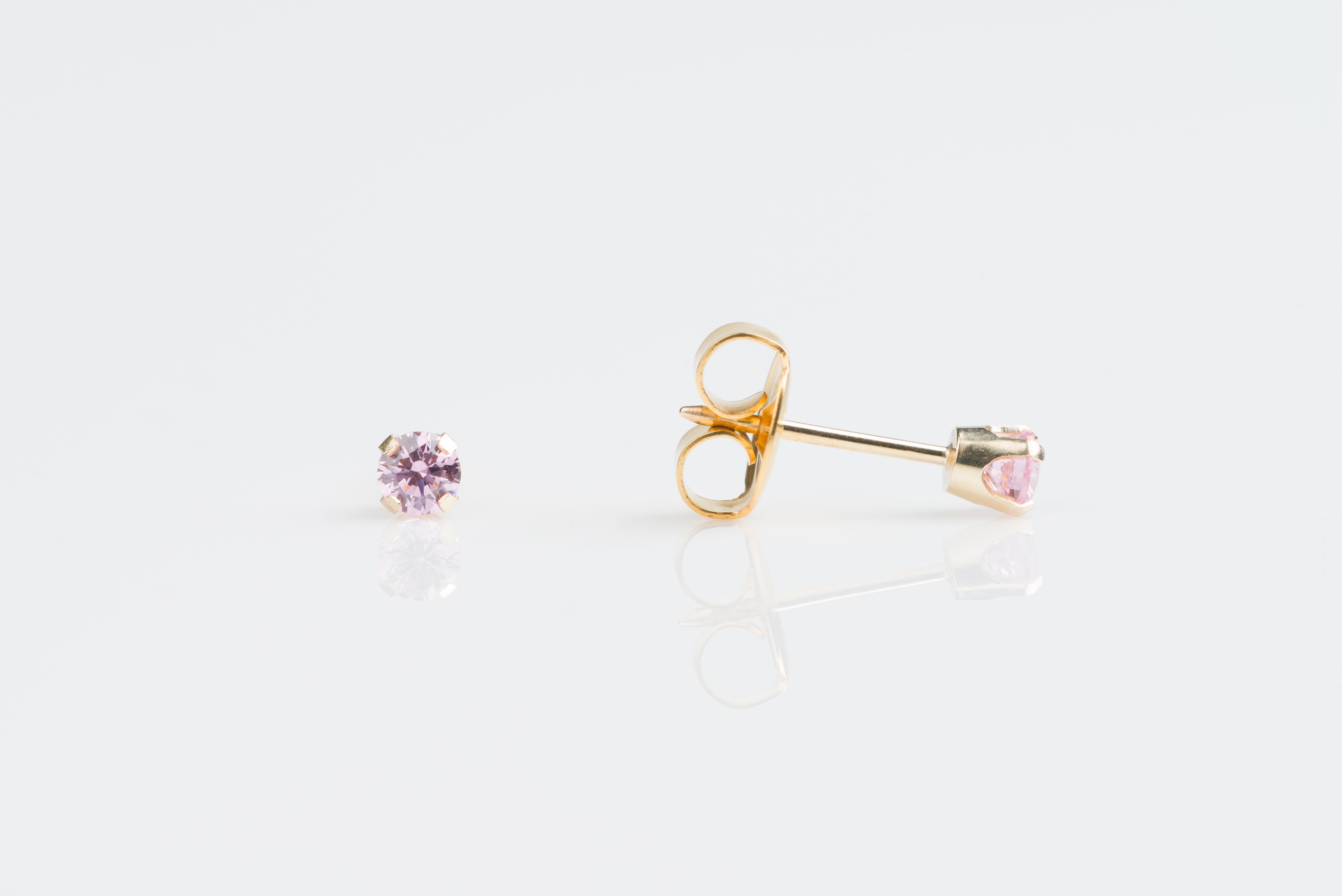 System 75™ 3mm 14K Yellow Gold Prong-Set Pink Cubic Zirconia Piercing Studs