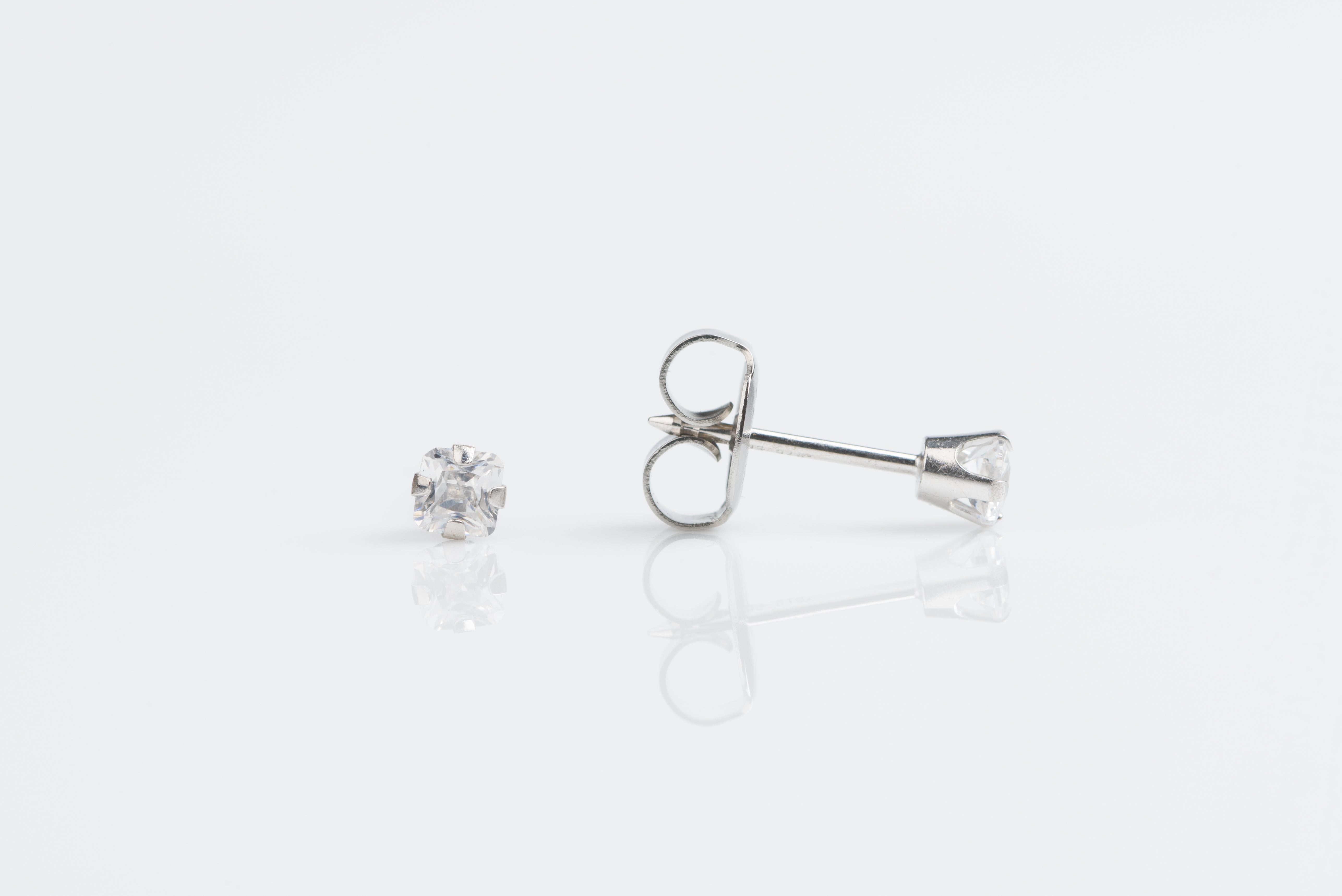 System 75™ 3x3mm 14K White Gold Prong-Set Princess-Cut Cubic Zirconia Piercing Studs