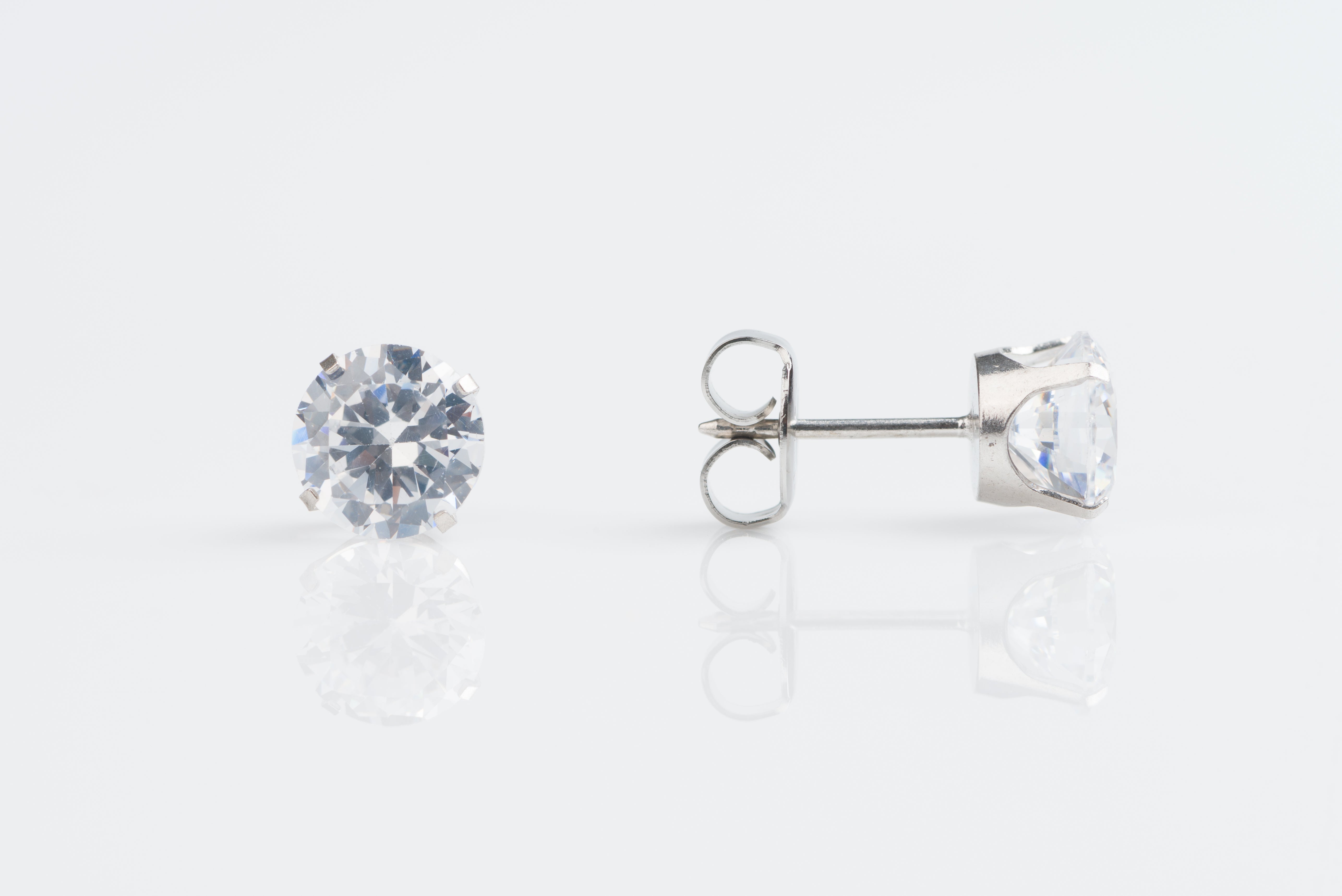 System 75™ 7mm 14K White Gold Prong-Set Cubic Zirconia Piercing Studs